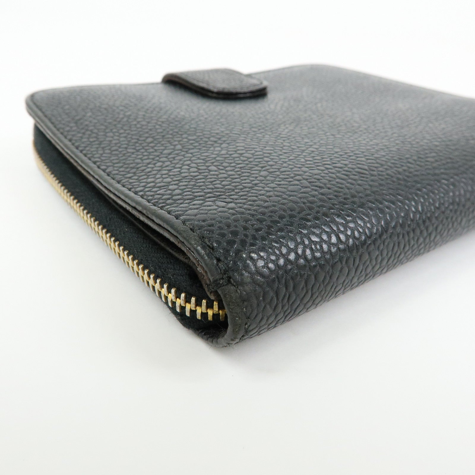 CHANEL COCO Mark Cavairskin Compact Bi-Fold Wallet Black