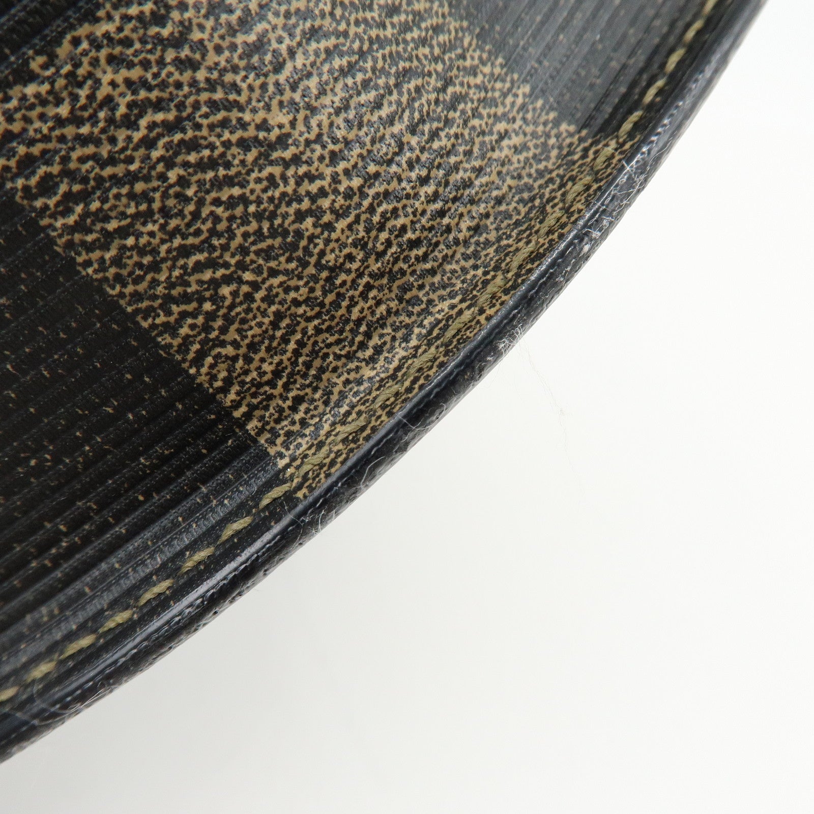 FENDI Leather PVC Round Shoulder Bag Checker Pattern Black Brown