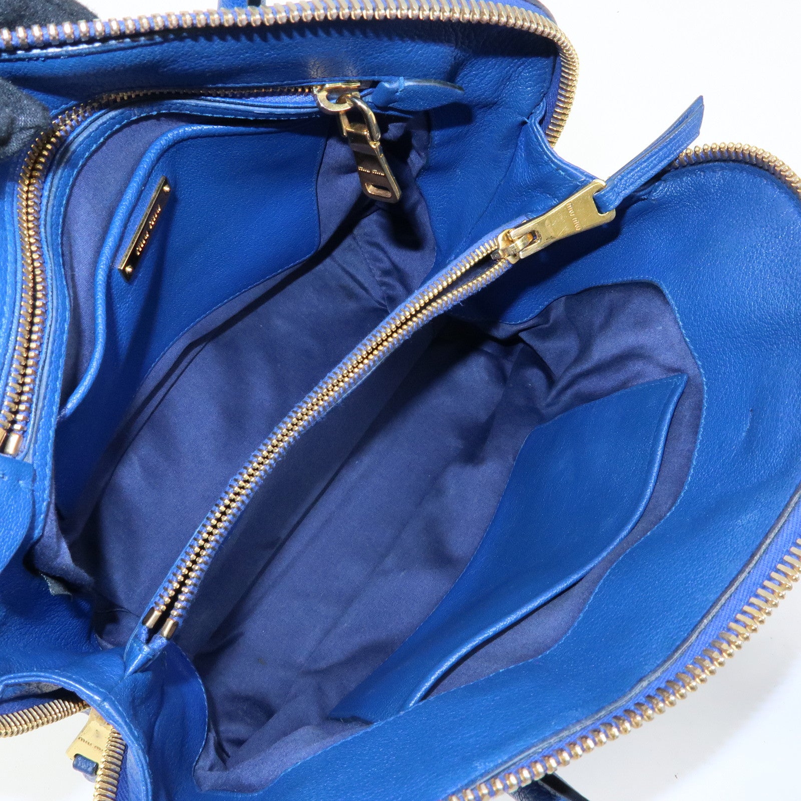 MIU MIU Madras Leather 2Way Bag Hand Bag Shoulder Bag Blue RL0097