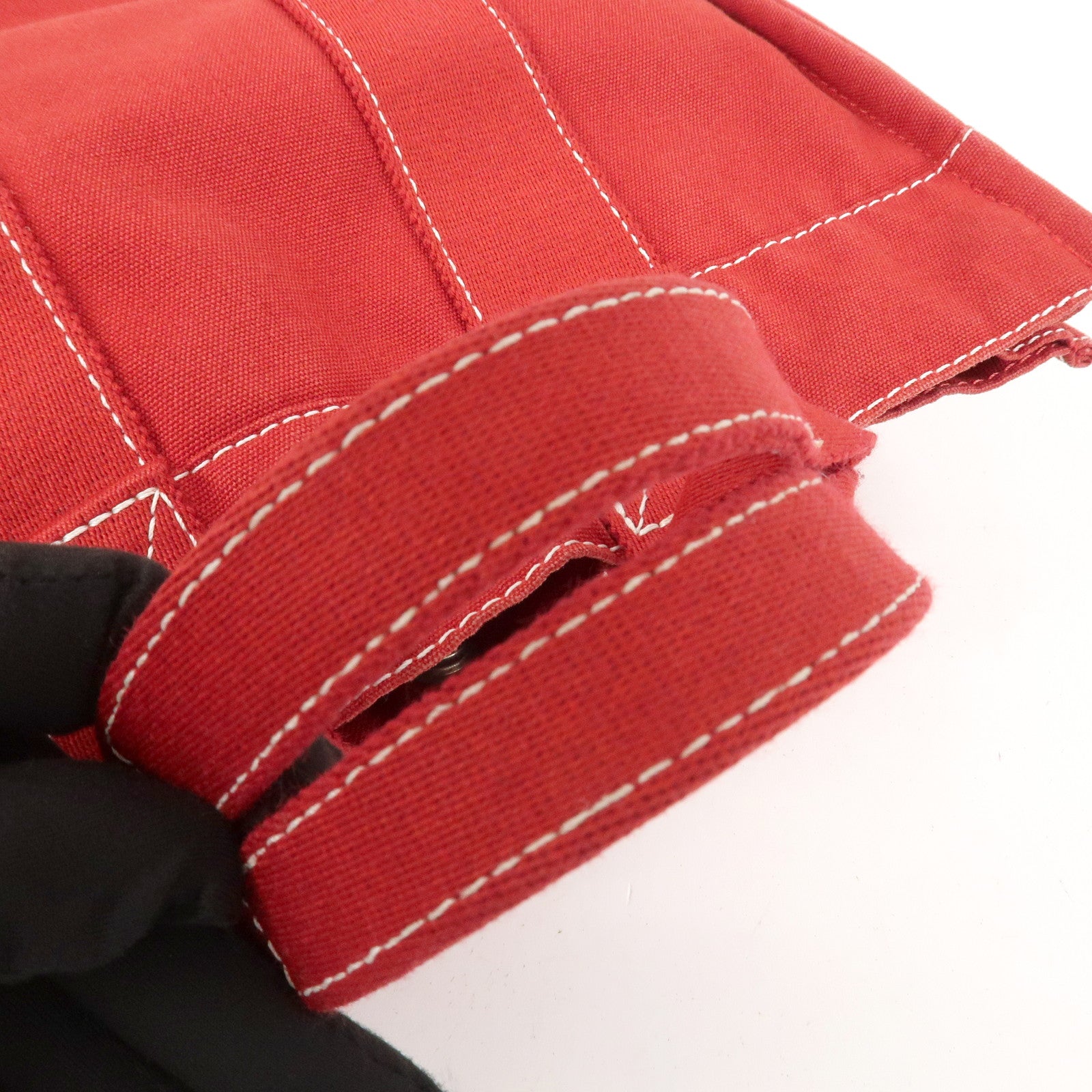 HERMES Deauville PM Canvas Tote Bag Hand Bag Red
