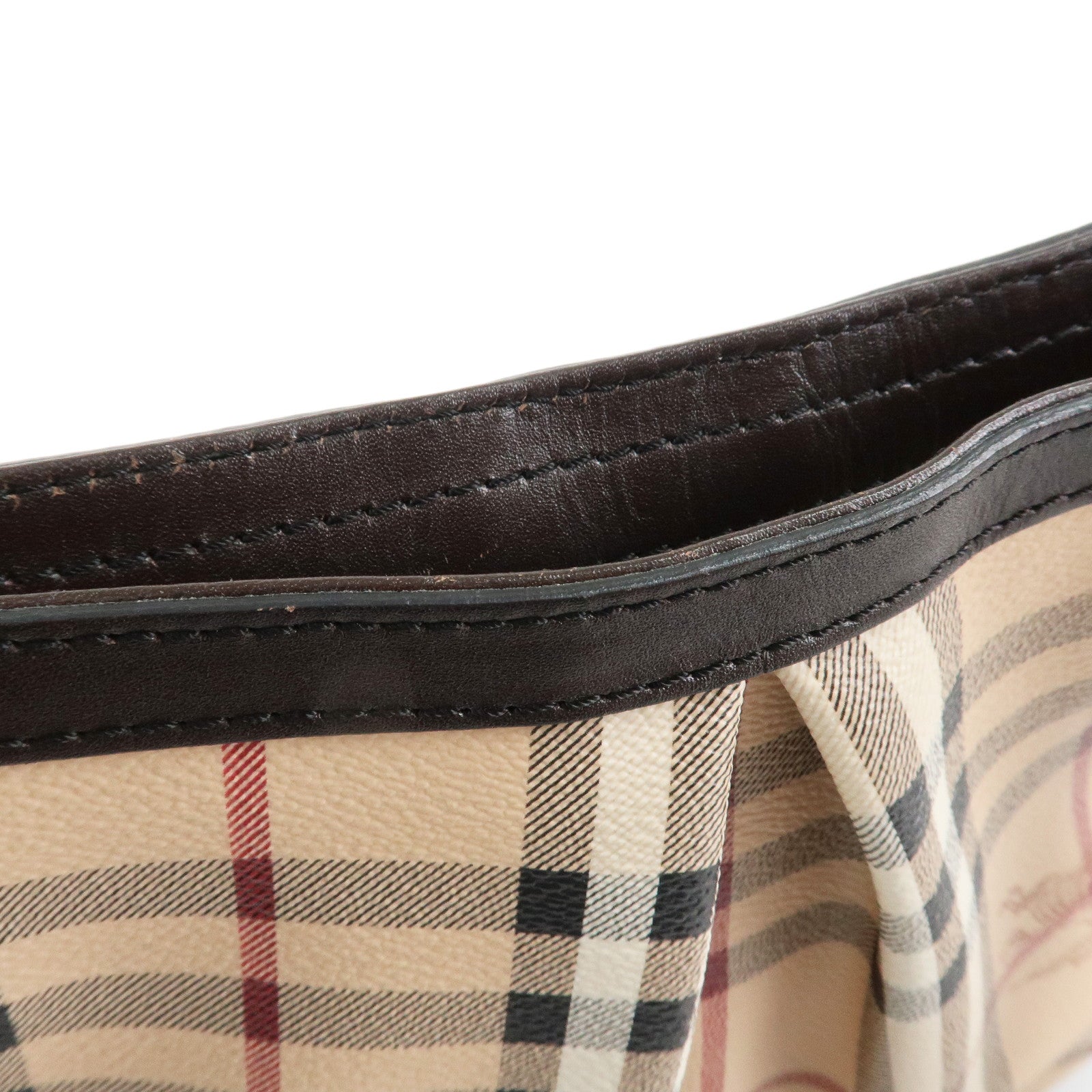 BURBERRY Nova Plaid PVC Leather Shoulder Bag Beige Brown Used