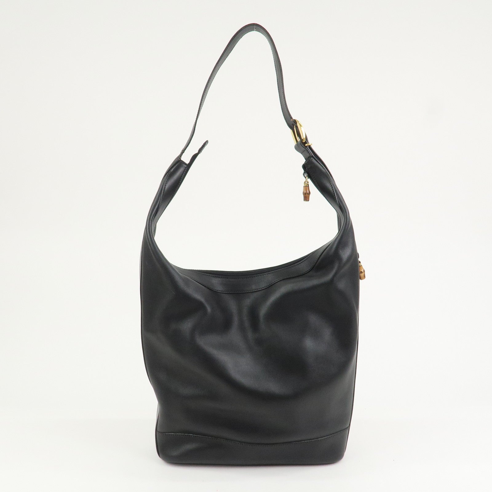 GUCCI Bamboo Leather Shoulder Bag Black 001.113.1643