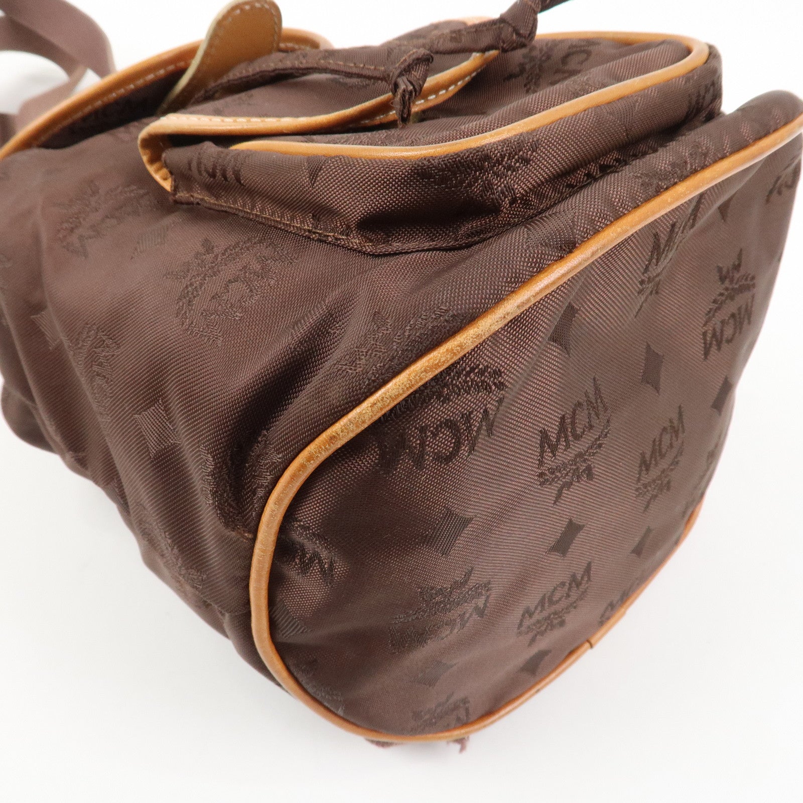 MCM Visetos Nylon Leather Backpack Rucksack Brown