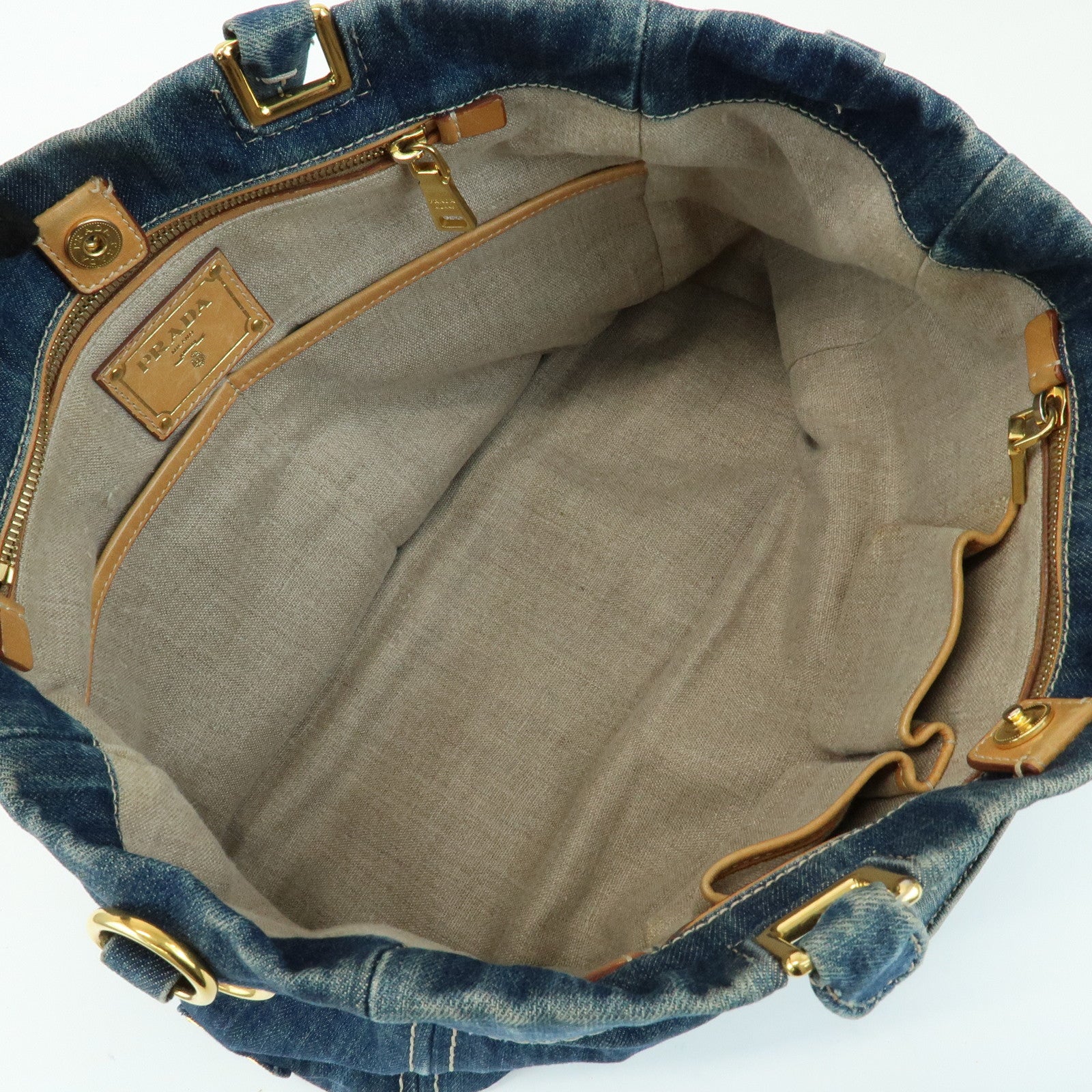 PRADA Triangle Logo Denim 2Way Bag Hand Shoulder Bag Blue BN2069