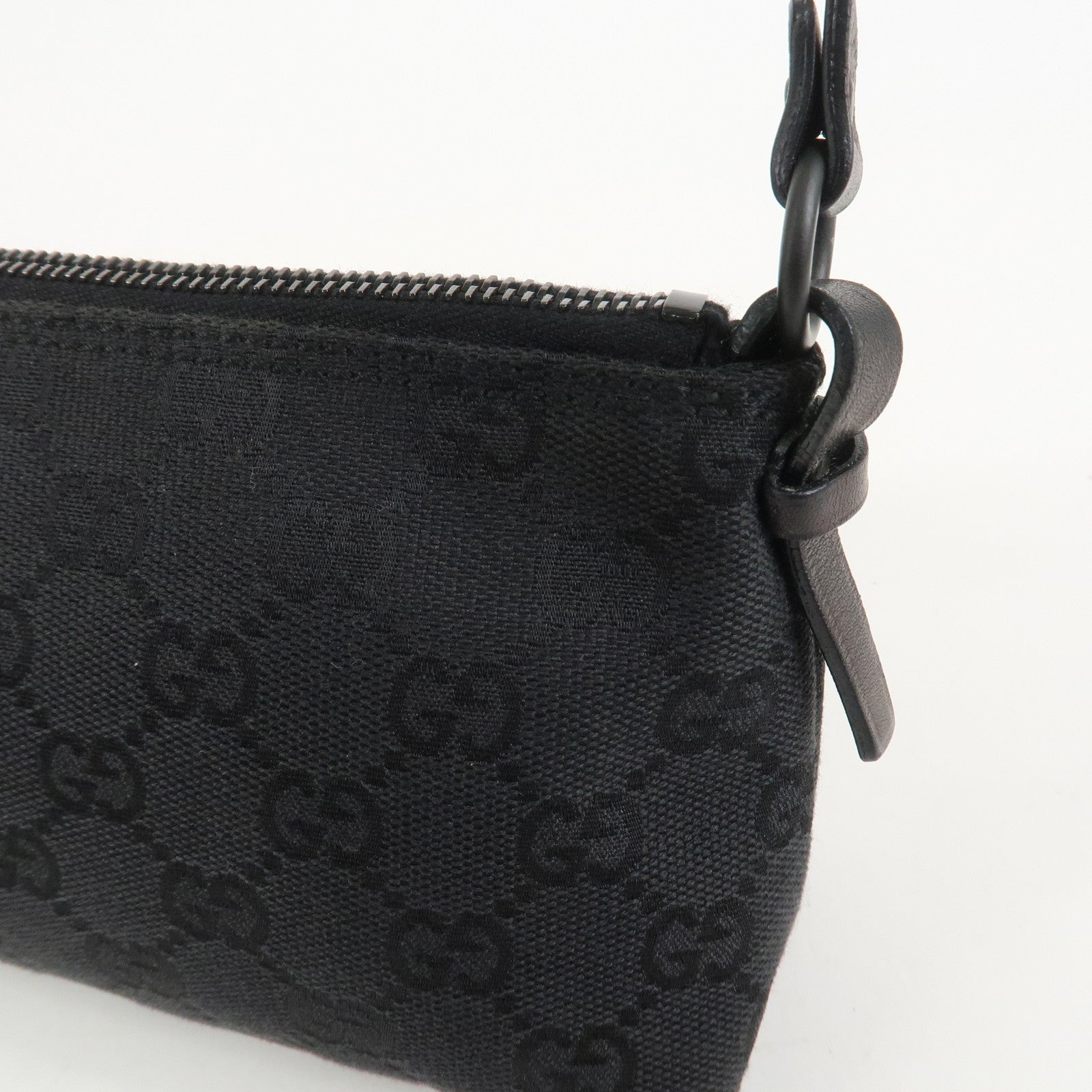 GUCCI GG Canvas Leather Shoulder Bag Hand Bag Pouch Black 103399