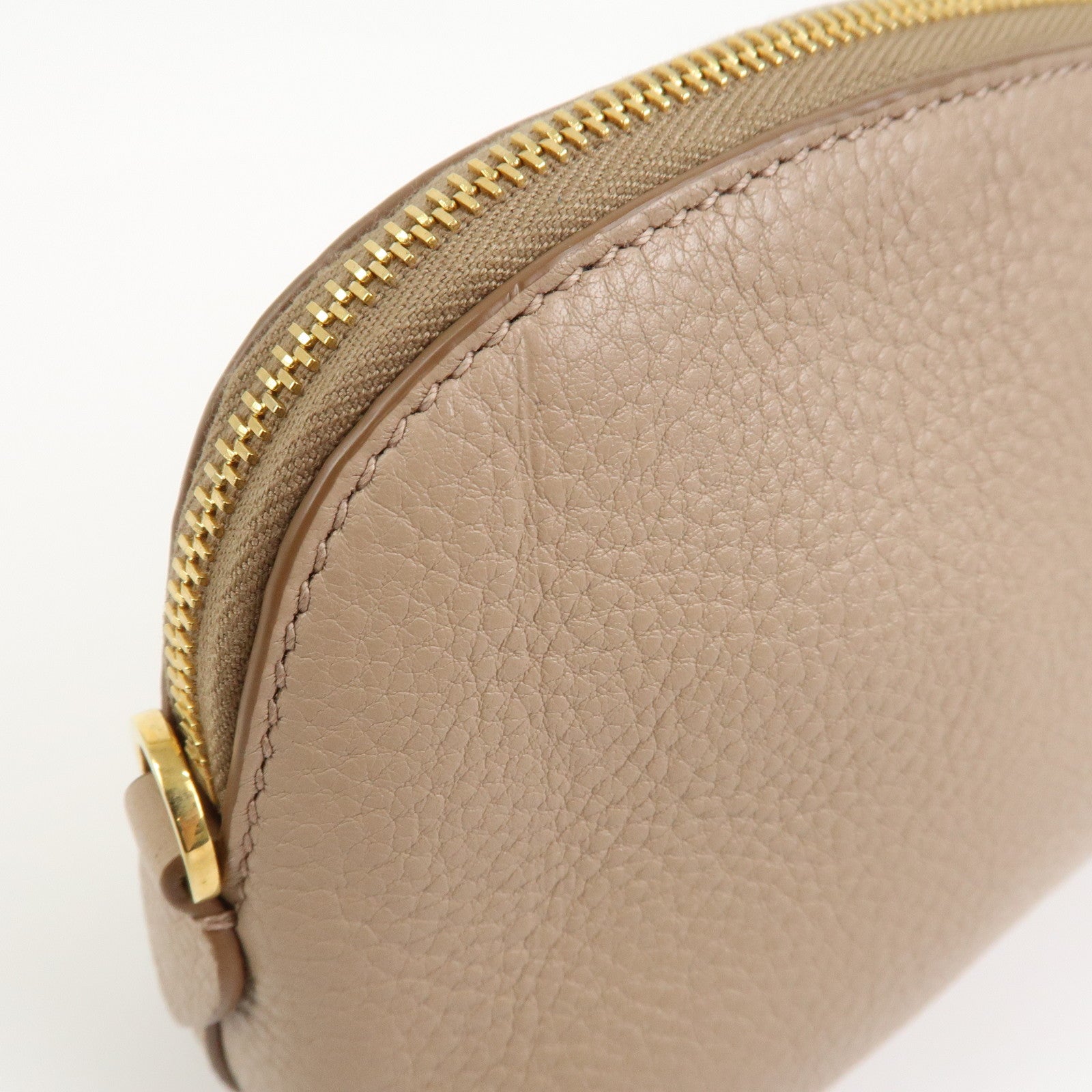 PRADA Logo Leather Cosmetic Pouch Clutch Beige 1ND005