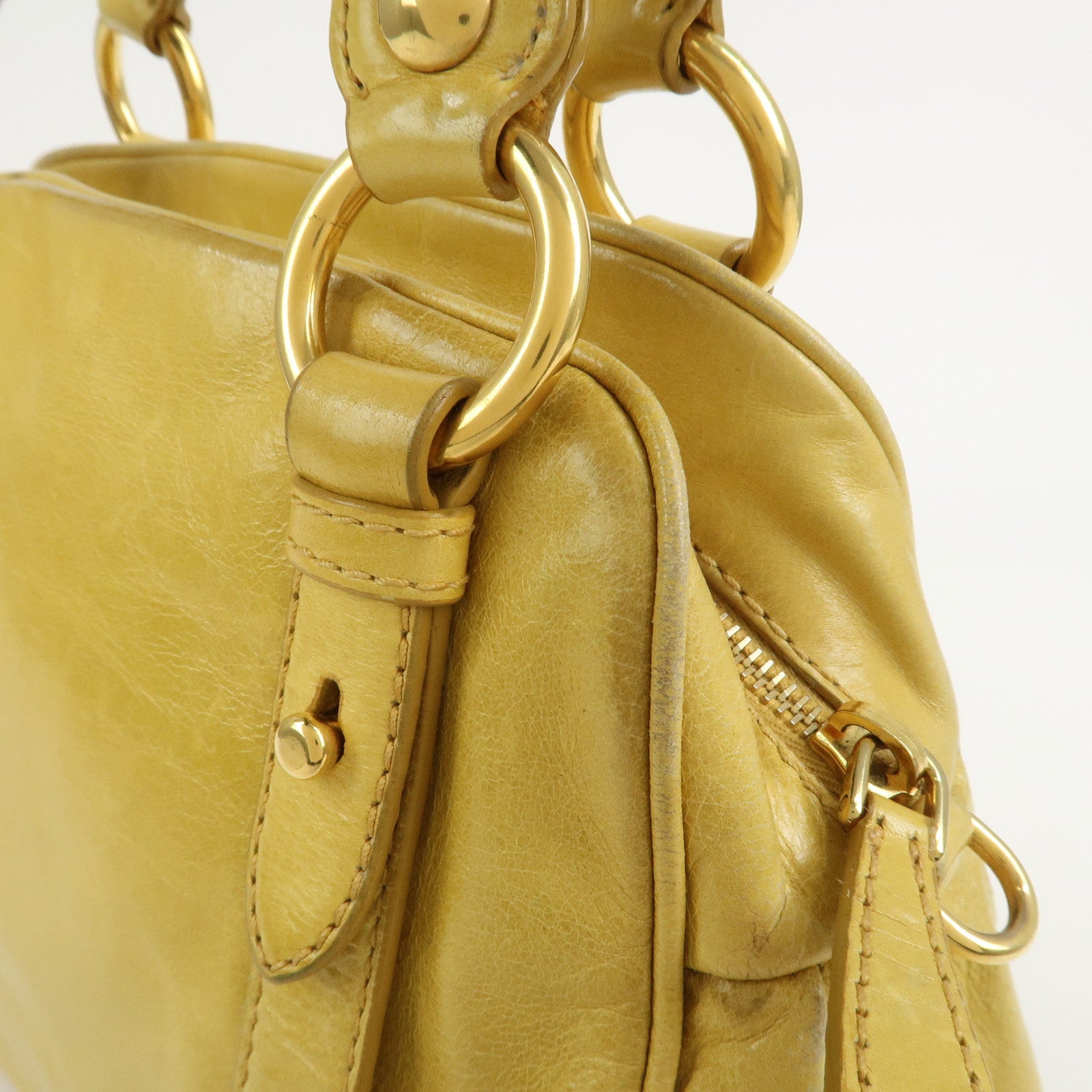 MIU MIU Logo Leather 2Way Bag Hand Bag Yellow