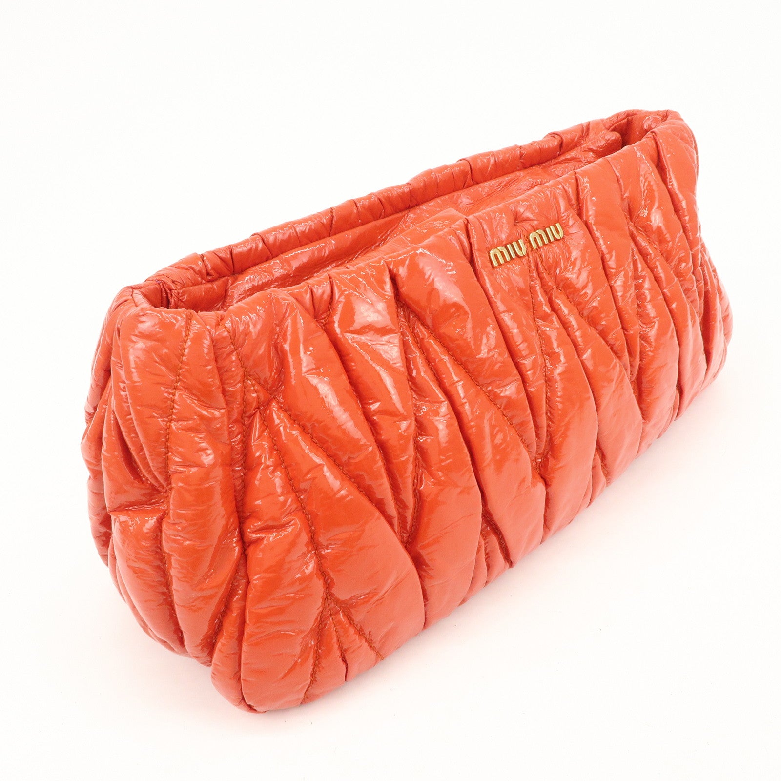 MIUMIU Matelasse Enamel Leather Clutch Bag Pouch Orange