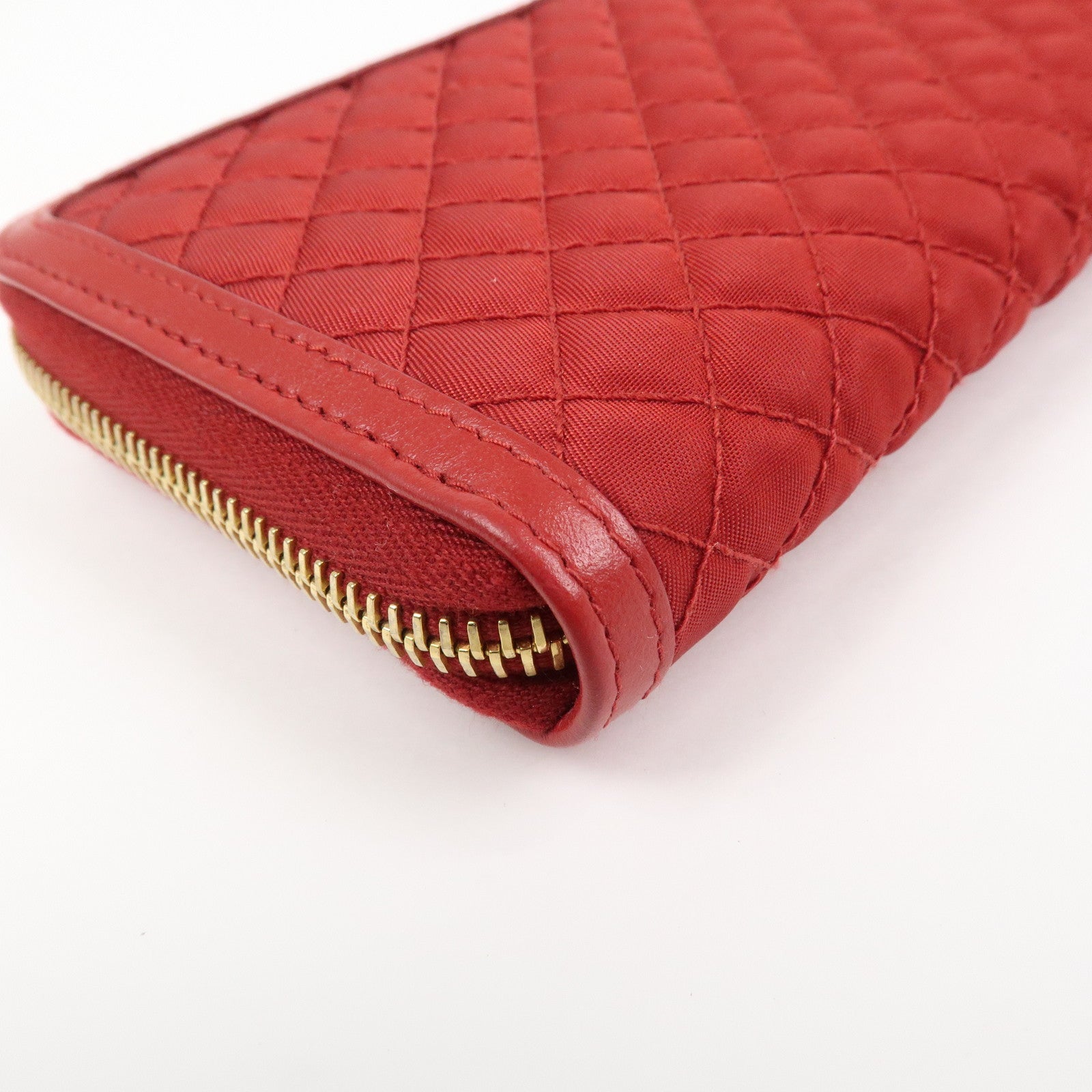PRADA Nylon Leather L Fastener Zippy Long Wallet Red 1ML183