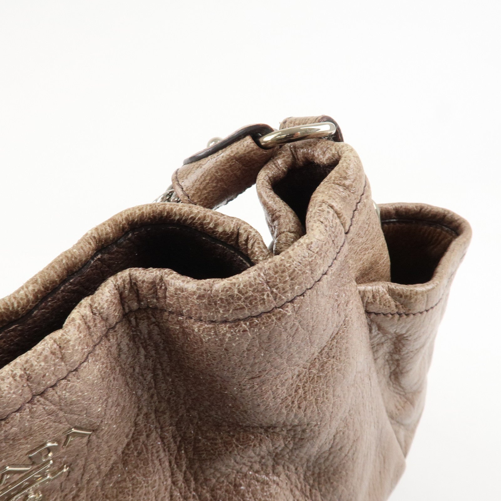 PRADA Logo Leather Shoulder Bag Hand Bag Brown Used