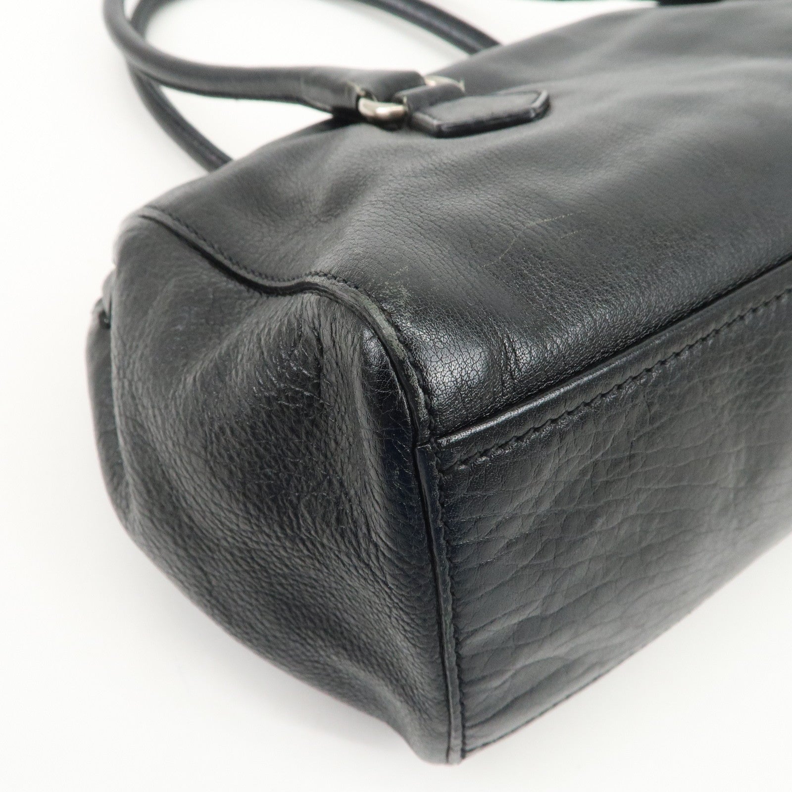 PRADA Triangle Logo Leather Shoulder Bag Hand Bag Black