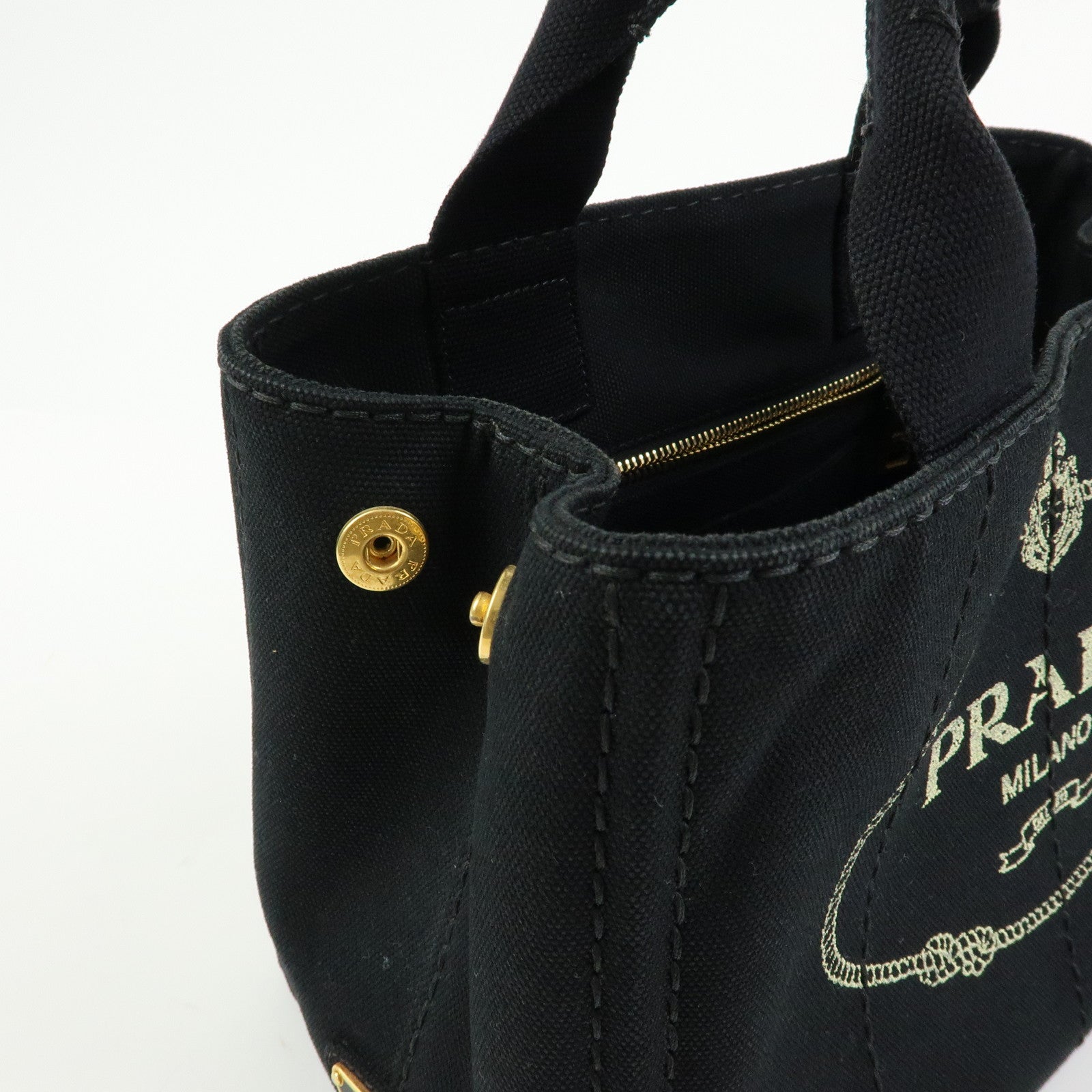 PRADA Canapa Triangle Logo Canvas Tote Bag Hand Bag Black