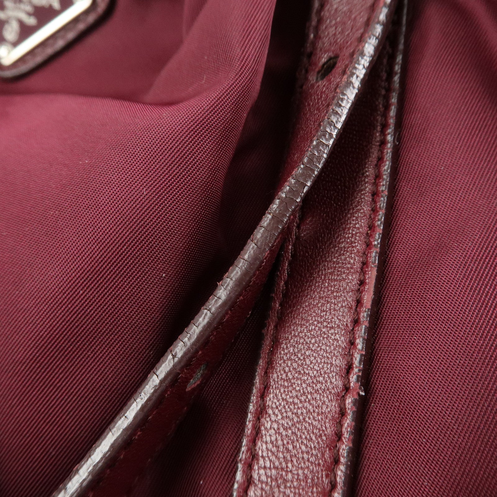 PRADA Triangle Nylon Leather Tote Bag Shoulder Bag Bordeaux