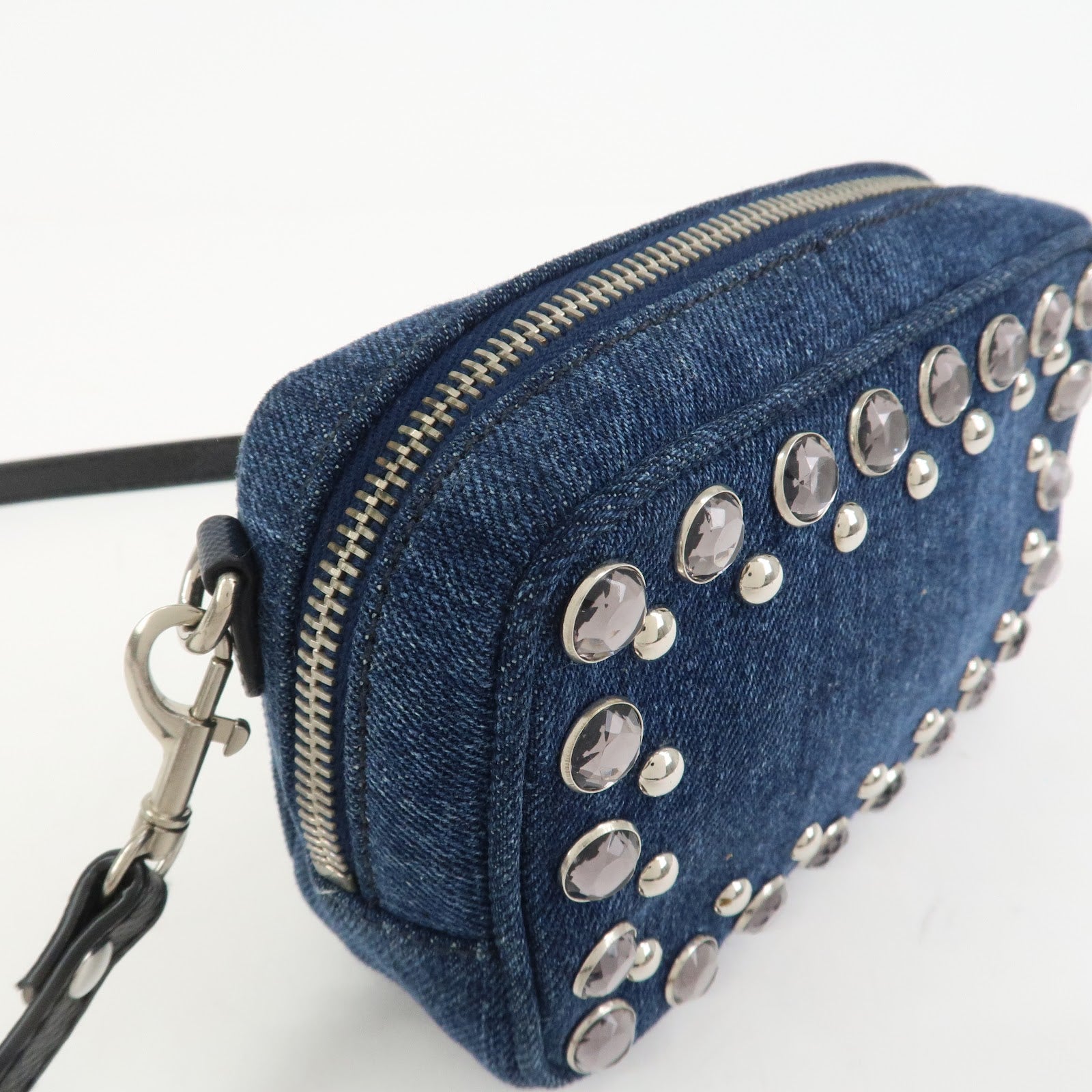 PRADA Logo Denim Leather Mini Shoulder Bag Camera Bag 1N1674