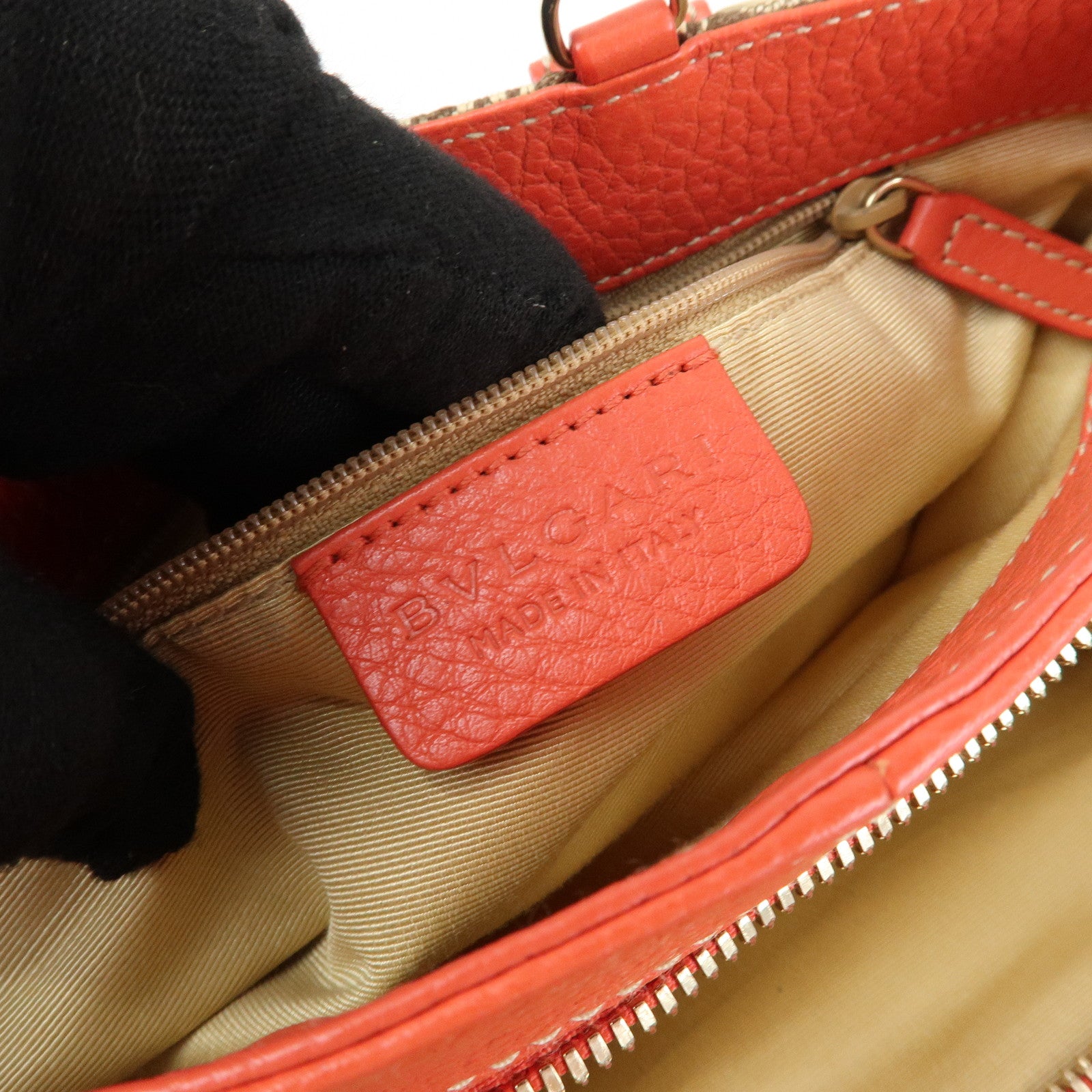 BVLGARI Logomania Canvas Leather 2Way Hand Shoulder Bag Brown Coral