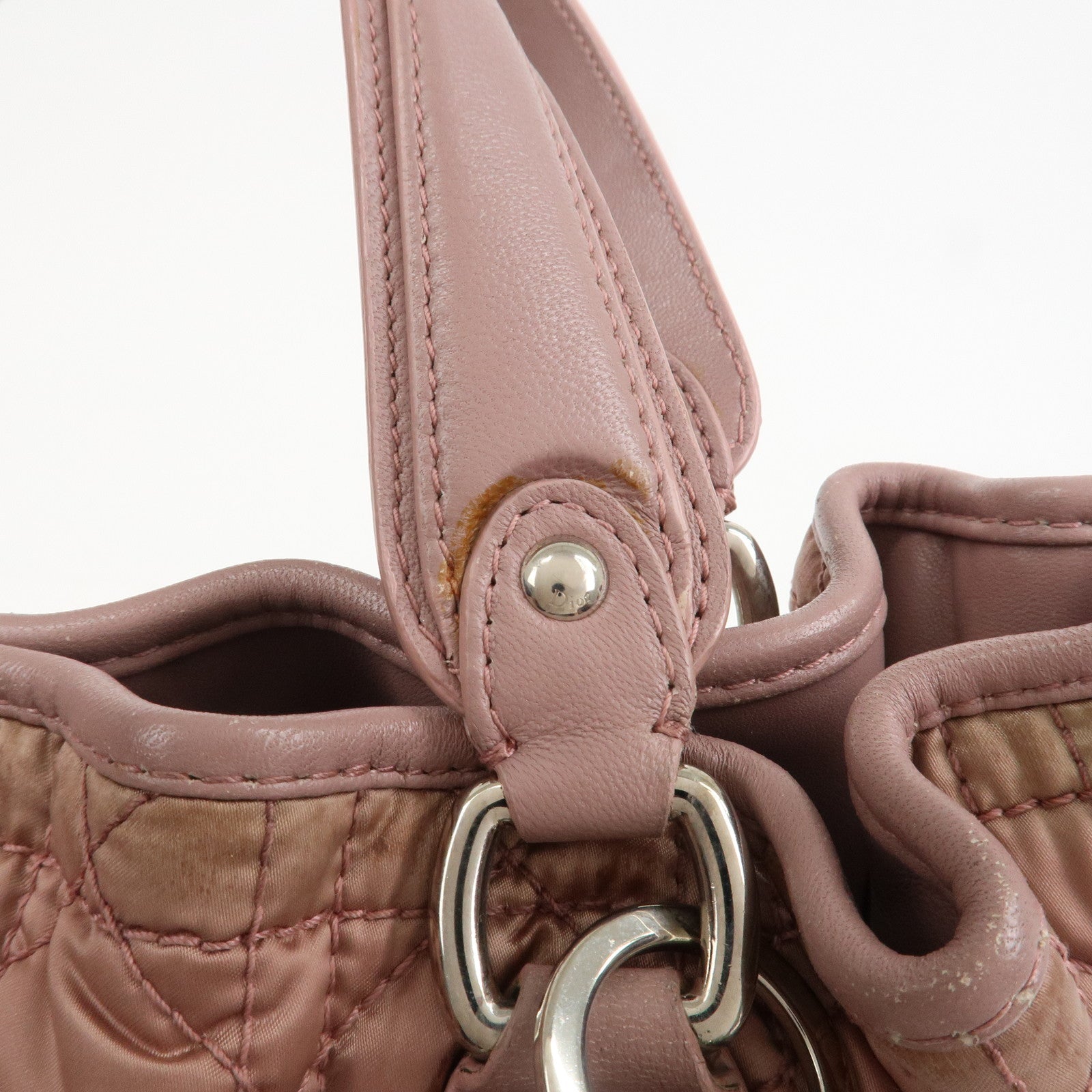 Christian Dior Cannage Nylon Leather Hand Bag Tote Bag Pink