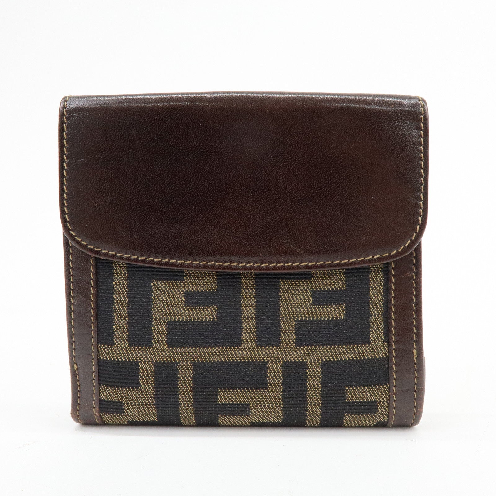 FENDI Zucca Canvas Leather Compact Wallet Brown 2251-01695-079