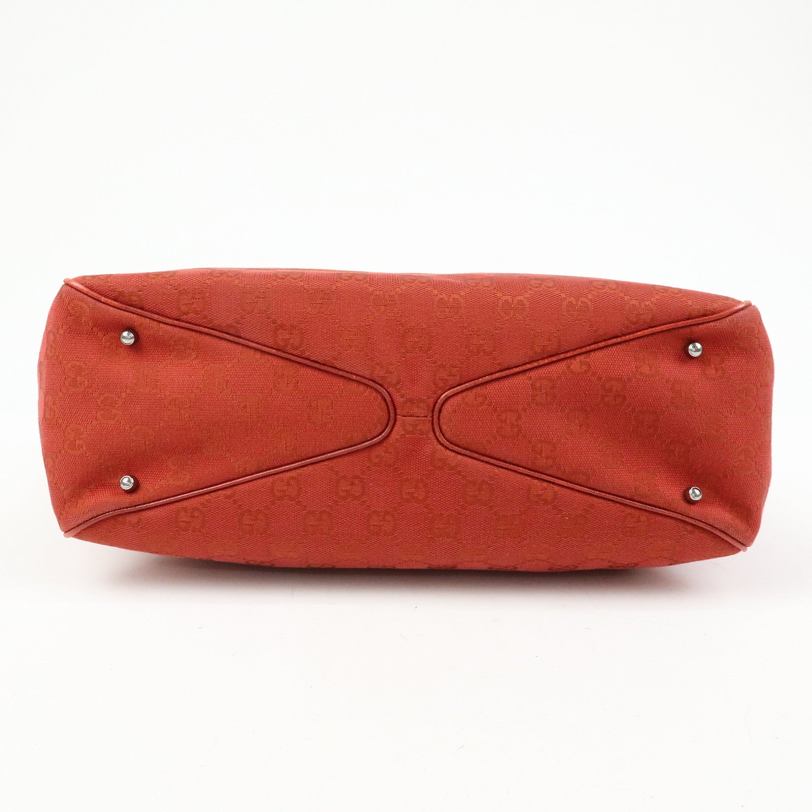 GUCCI GG Canvas Leather Tote Bag Hand Bag Shoulder Bag Red 113017