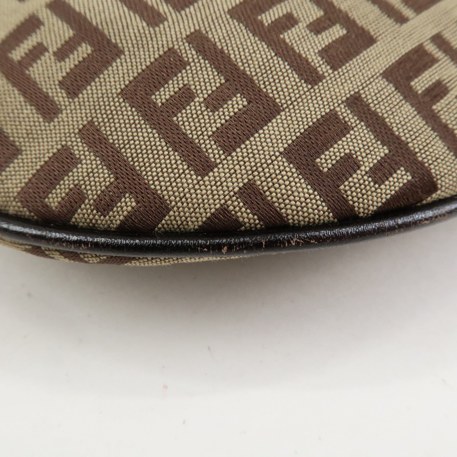 FENDI Zucchino Canvas Leather Shoulder Bag Hand Bag Brown