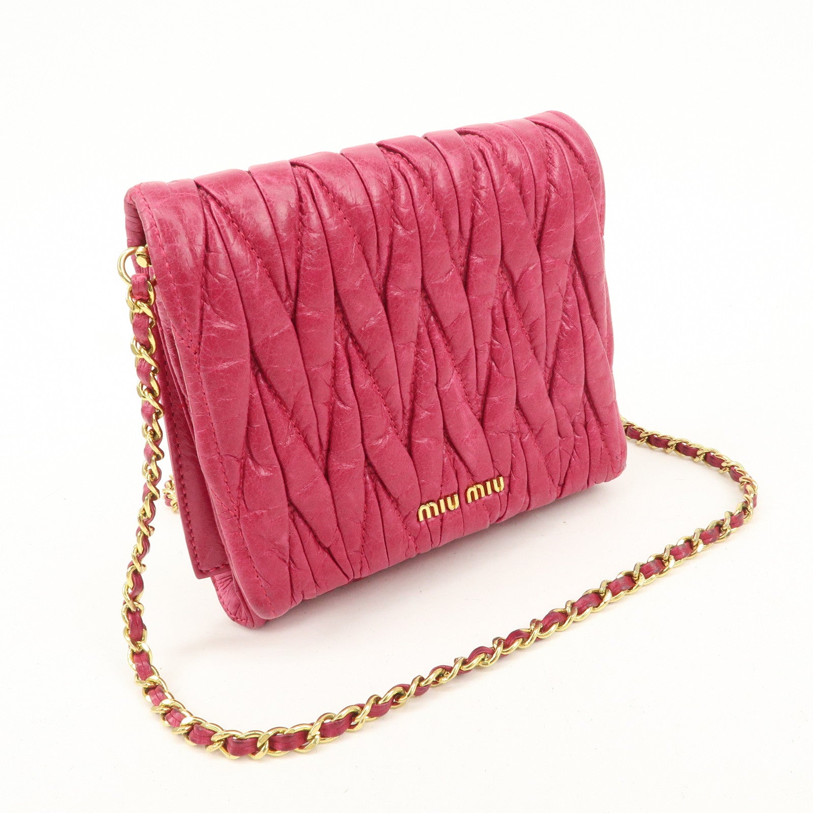 MIU MIU Matelasse Leather Chain Shoulder Bag Crossbody Bag Pink Used