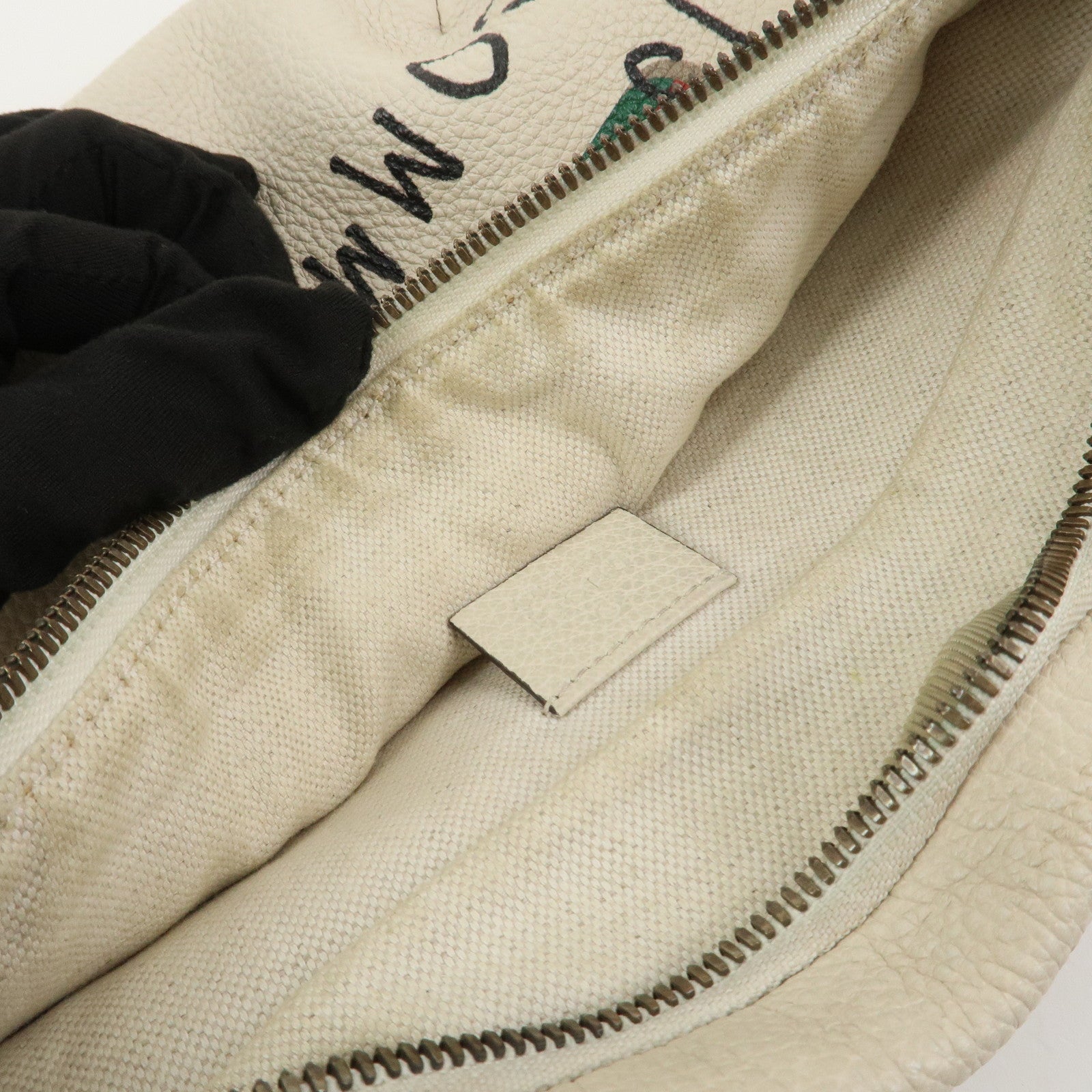 GUCCI Sherry Leather Canvas Waist Bag Ivory 493869