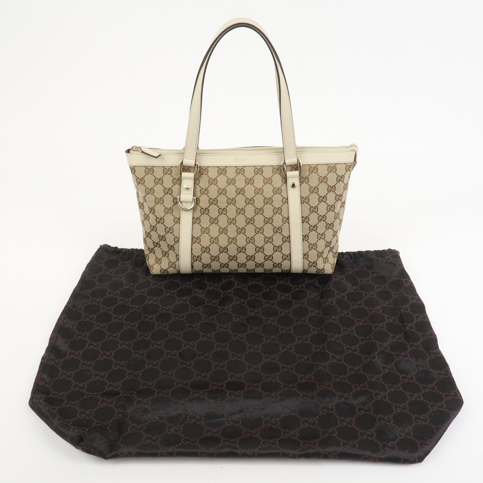 GUCCI Abbey GG Canvas Leather Tote Bag Hand Bag Brown Ivory 141470