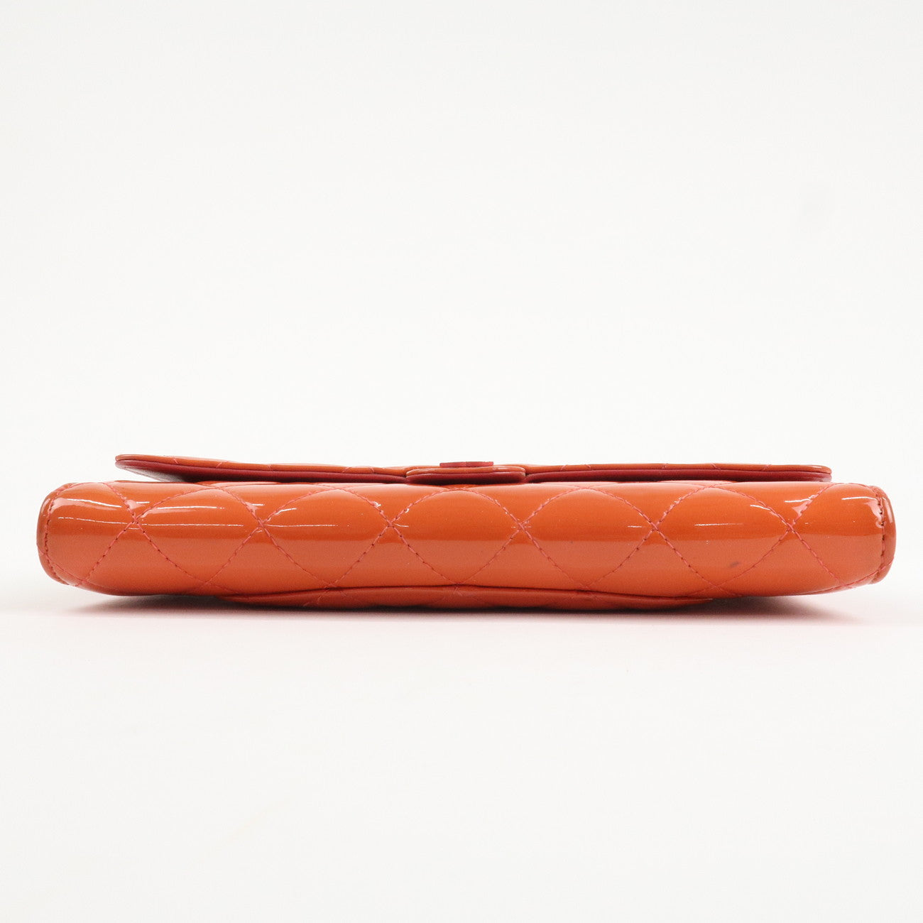 CHANEL Matelasse Patent Leather Long Wallet Card Case Pouch Orange Used