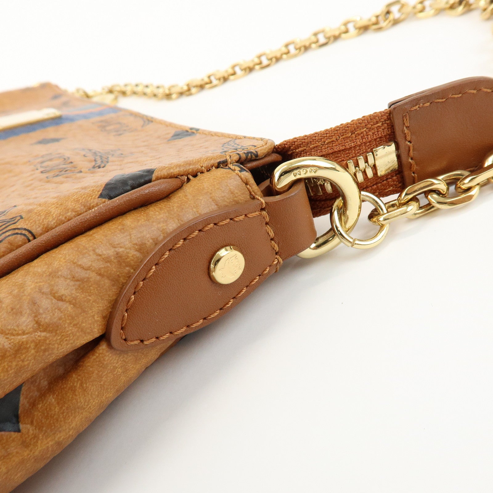 MCM Visetos Logo Leather Hand Bag Shoulder Bag Brown