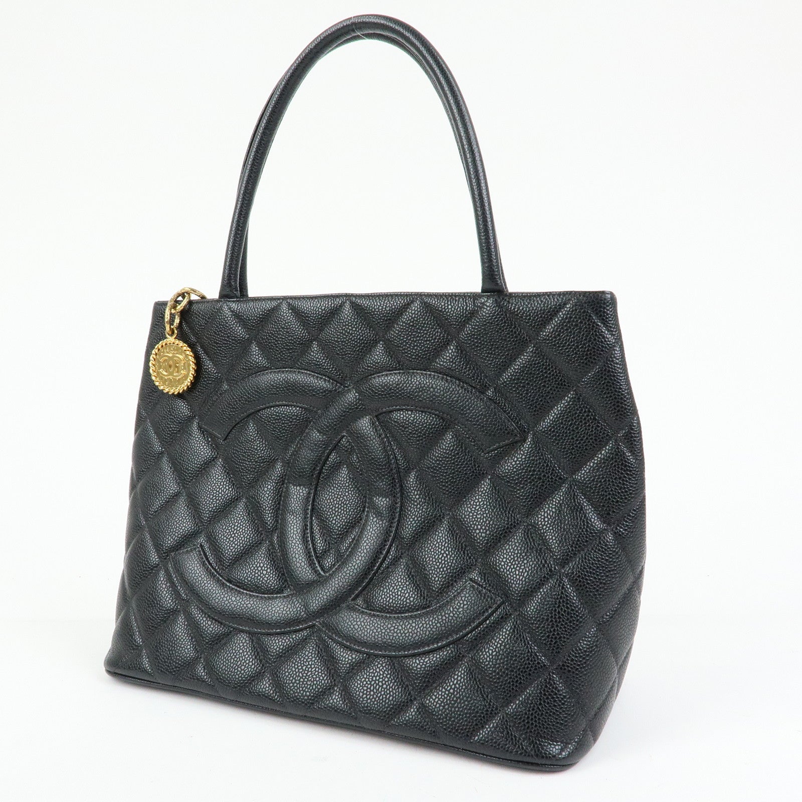 CHANEL Matelasse COCO Mark Cavairskin Medallion Hand Bag A01804