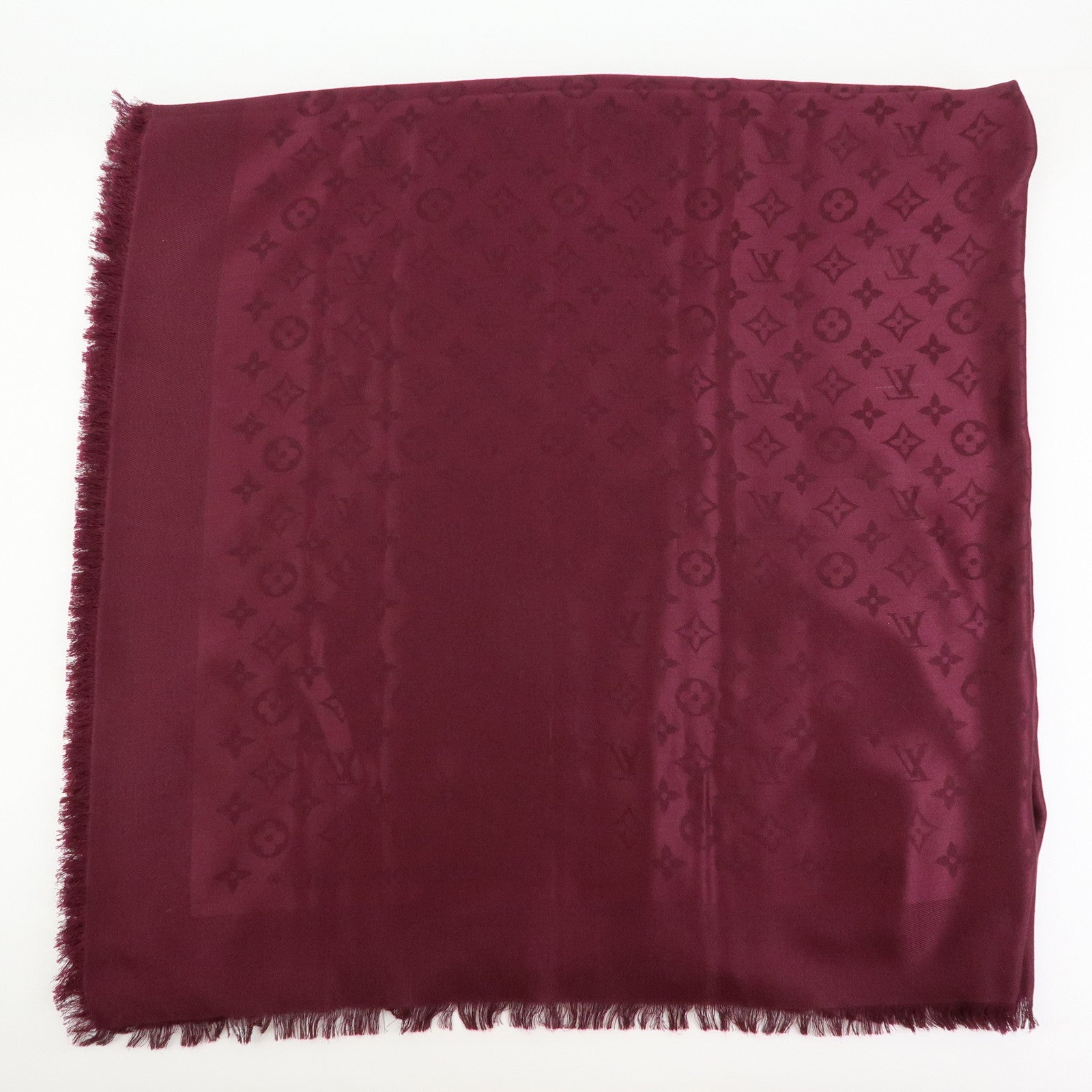 Louis Vuitton Monogram Shawl Silk Wool Large Scarf Burgundy M71359