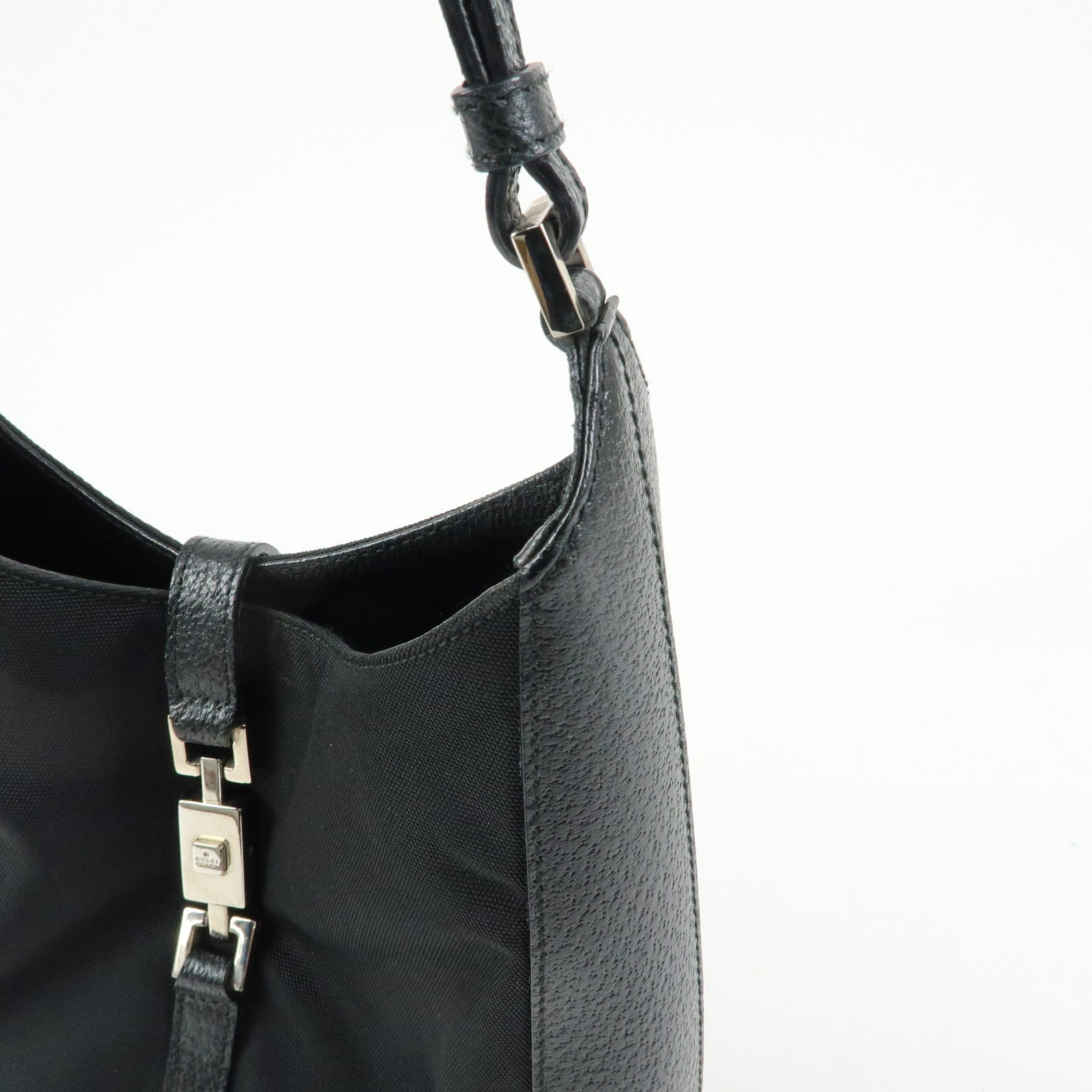 GUCCI Jackie Nylon Leather Shoulder Bag Hand Bag Black 001・3876