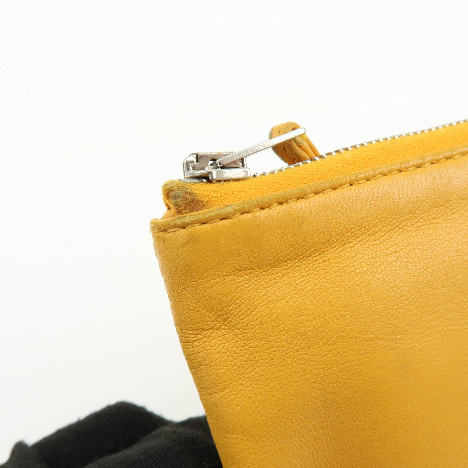 HERMES Leather Cosmetic Pouch Jewelry Pouch ☐P Stamped Yellow