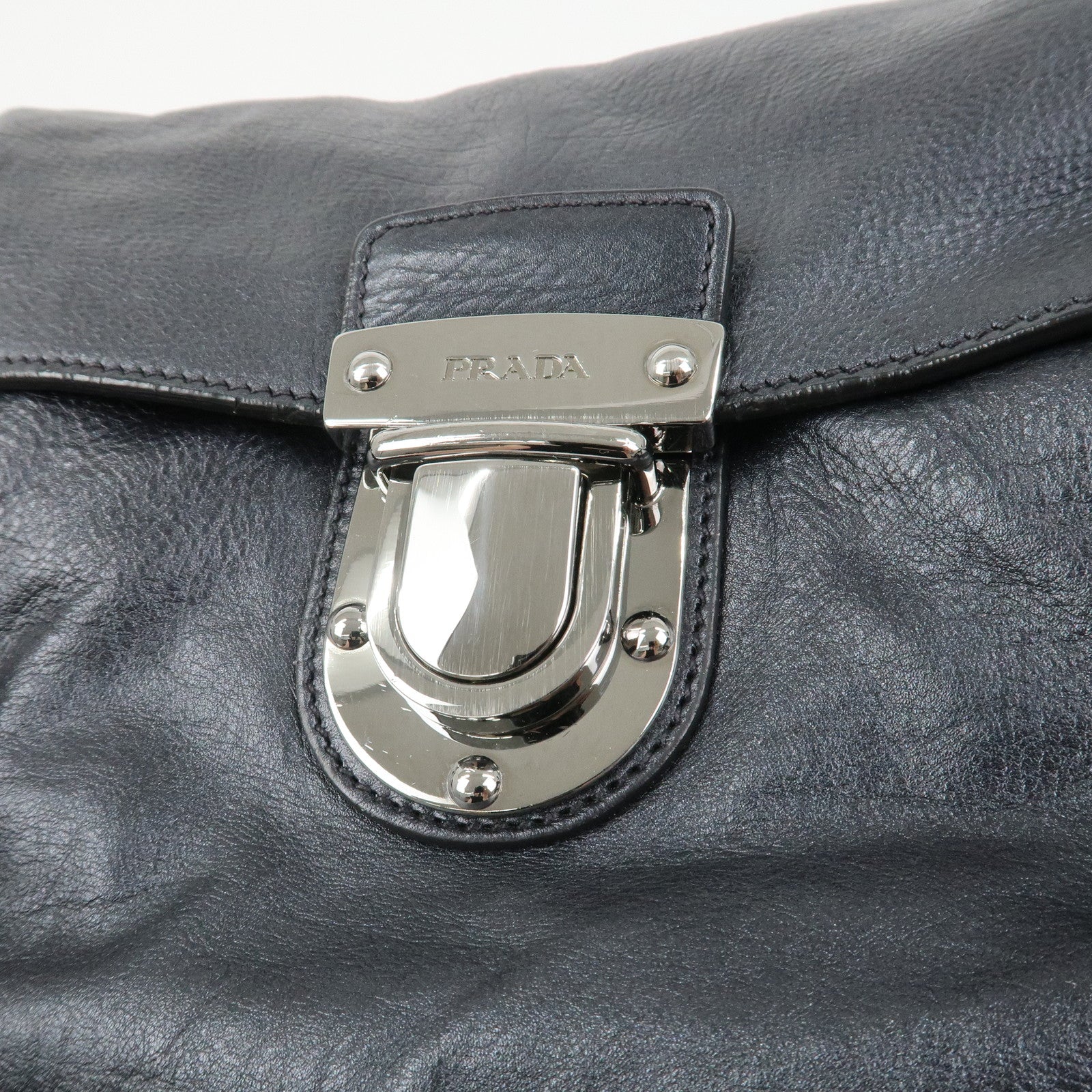 PRADA Logo Leather Shoulder Bag Hand Bag Black BR3901