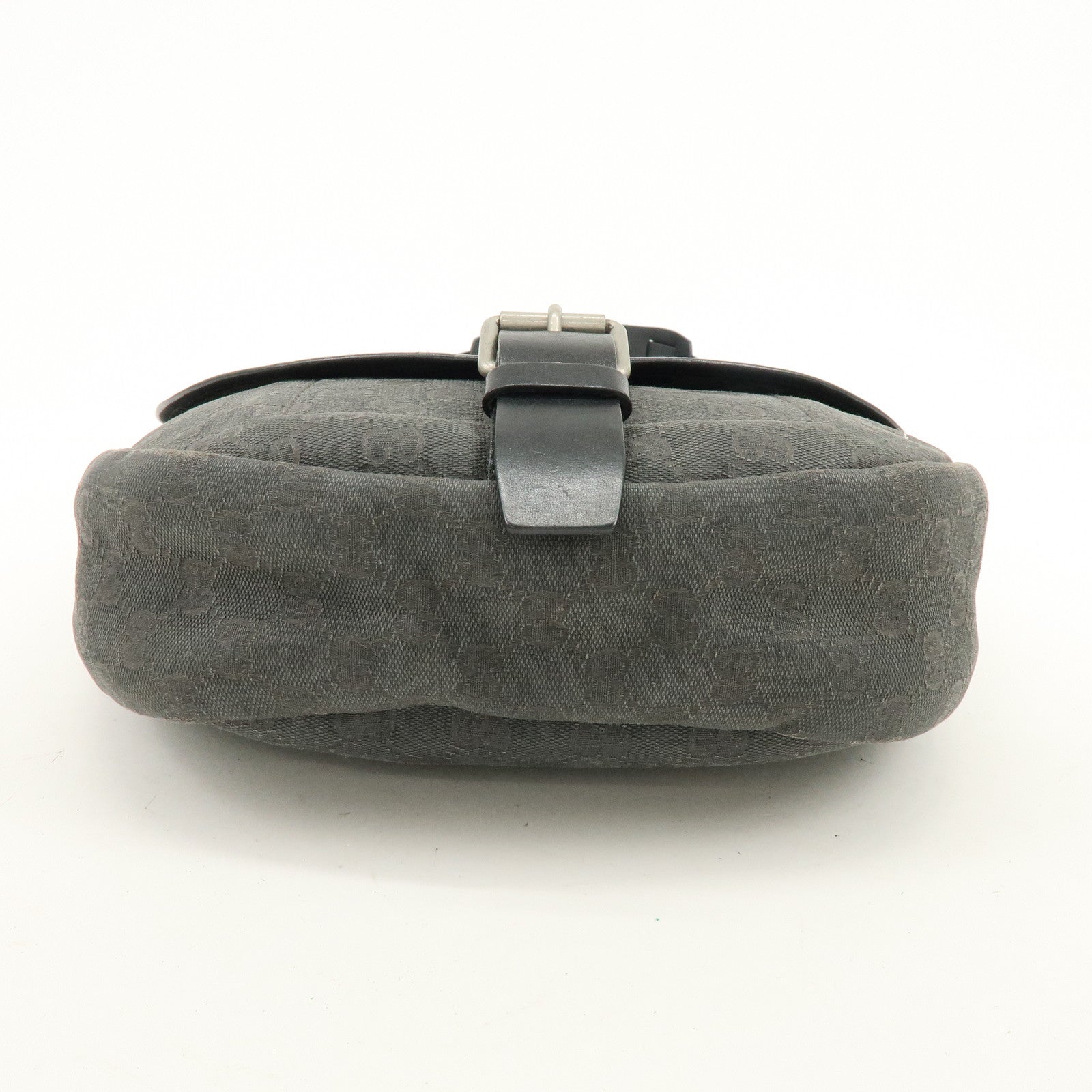 GUCCI Crest GG Canvas Leather Shoulder Bag Grey Black 223680