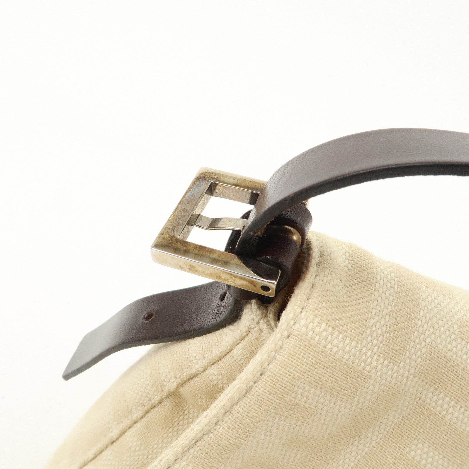 FENDI Mamma Baguette Zucca Canvas Shoulder Bag Beige 26325 Used