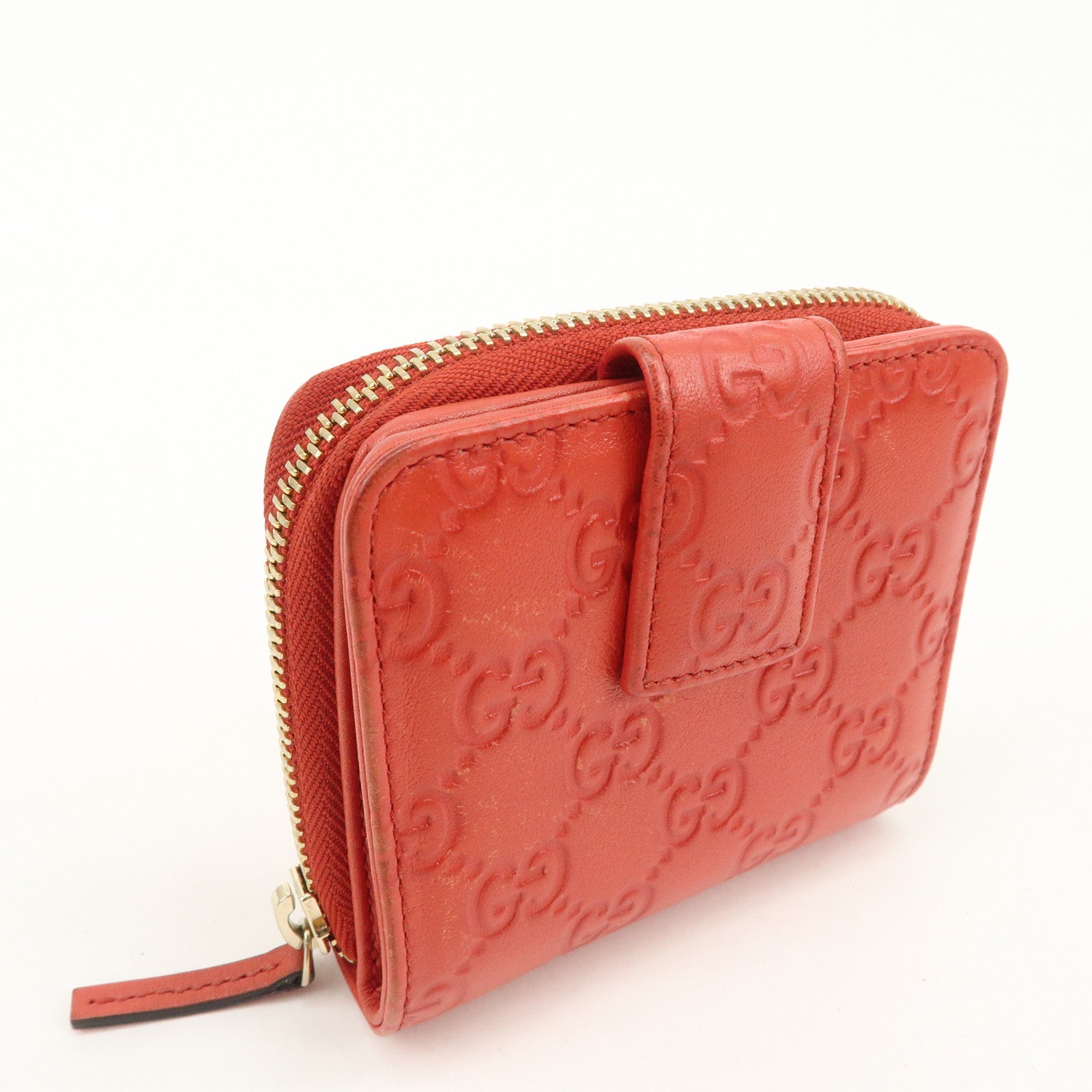 GUCCI Guccissima Leather Bi-fold Compact Wallet Red 346056