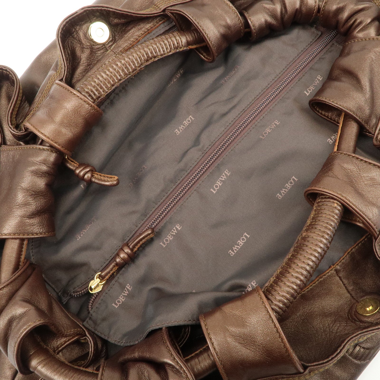 LOEWE Anagram Leather Nappa Aire Hand Bag Tote Bag Brown Used