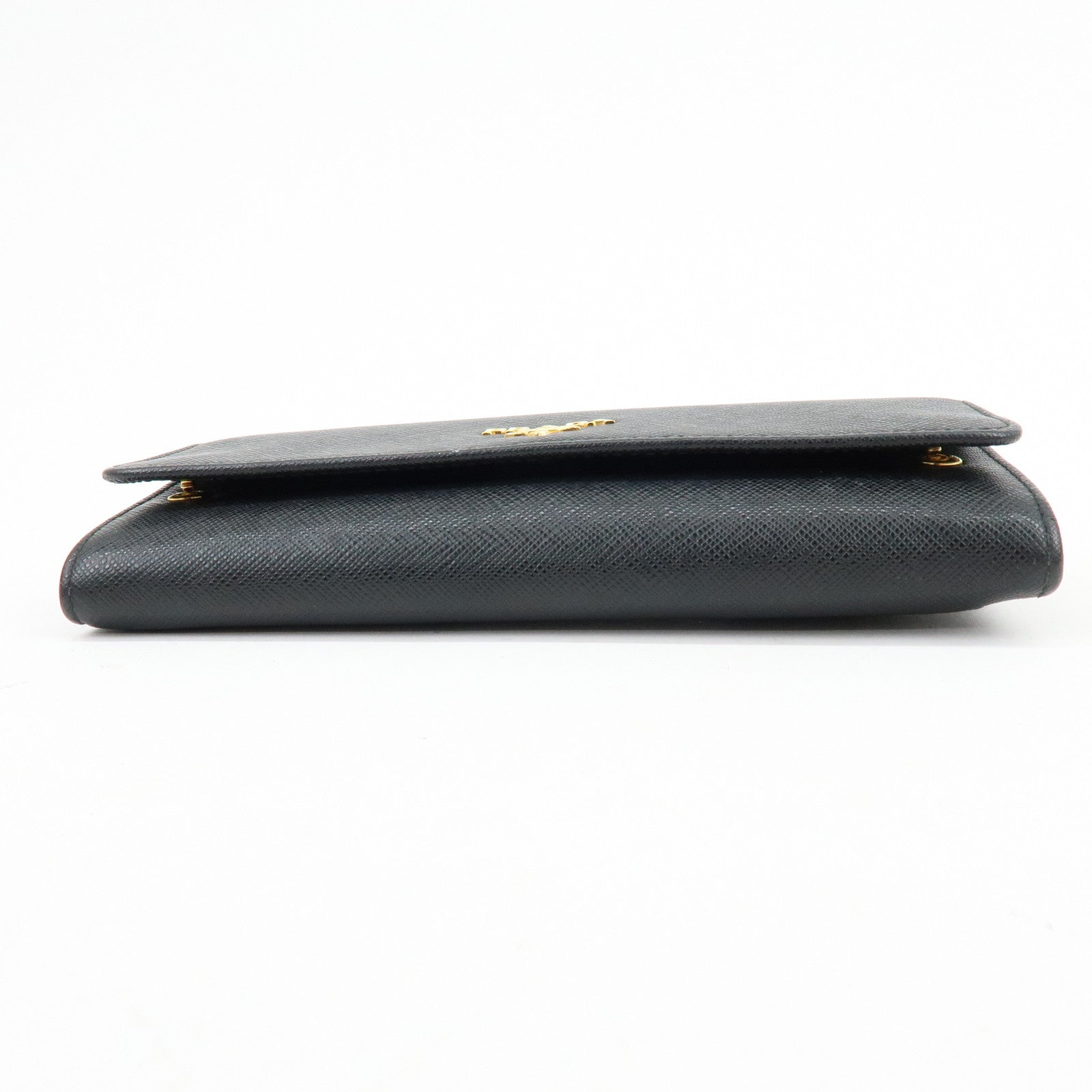 PRADA Saffiano Leather Flap Bi-Fold Long Wallet Black 1MH132
