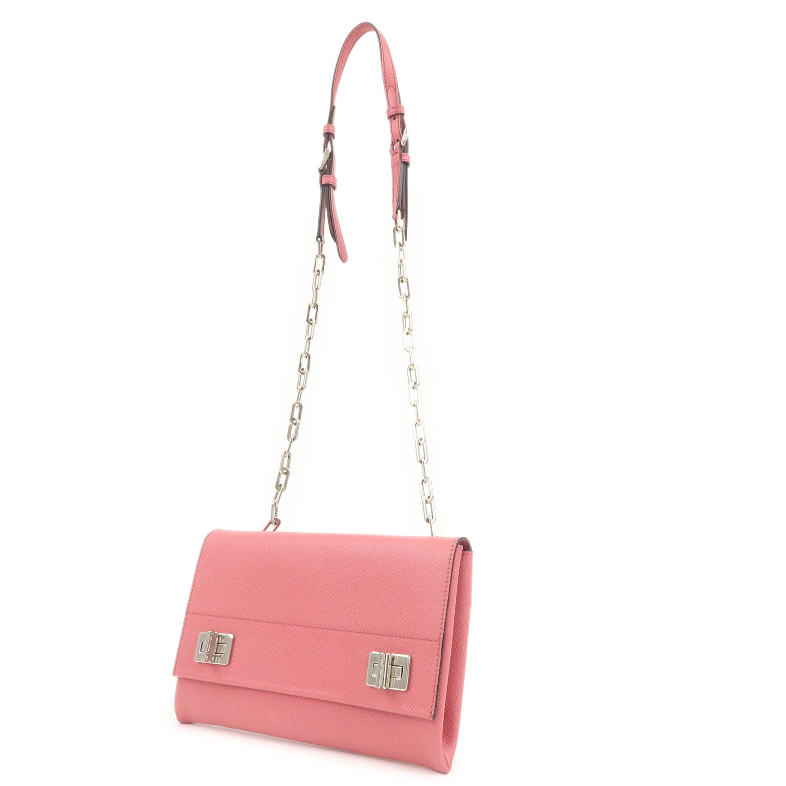 PRADA Embossed Leather Chain Shoulder Bag Crossbody Bag Pink BT0992