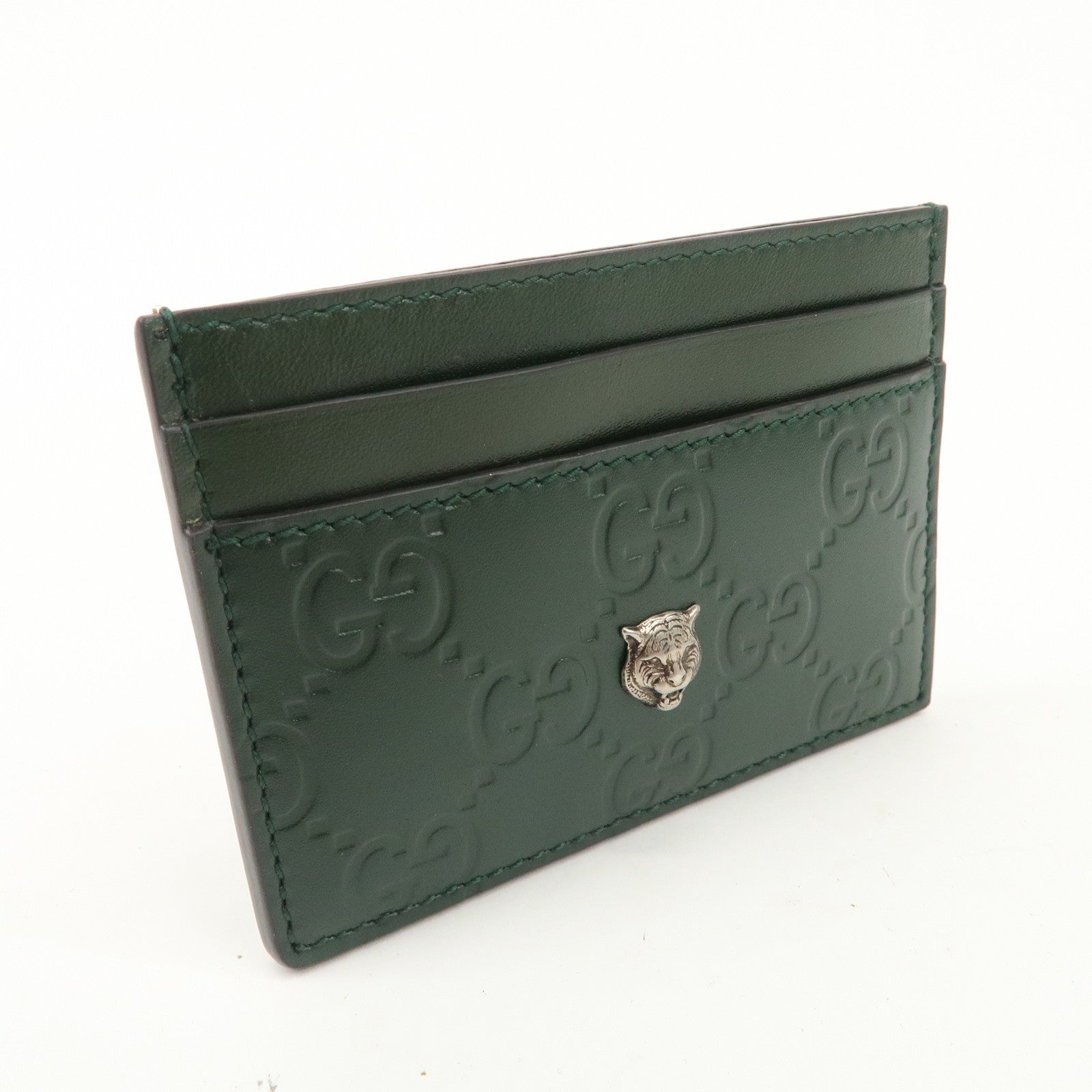 GUCCI Guccissima Tiger Natal Details Leather Card Case Green 428542 Used