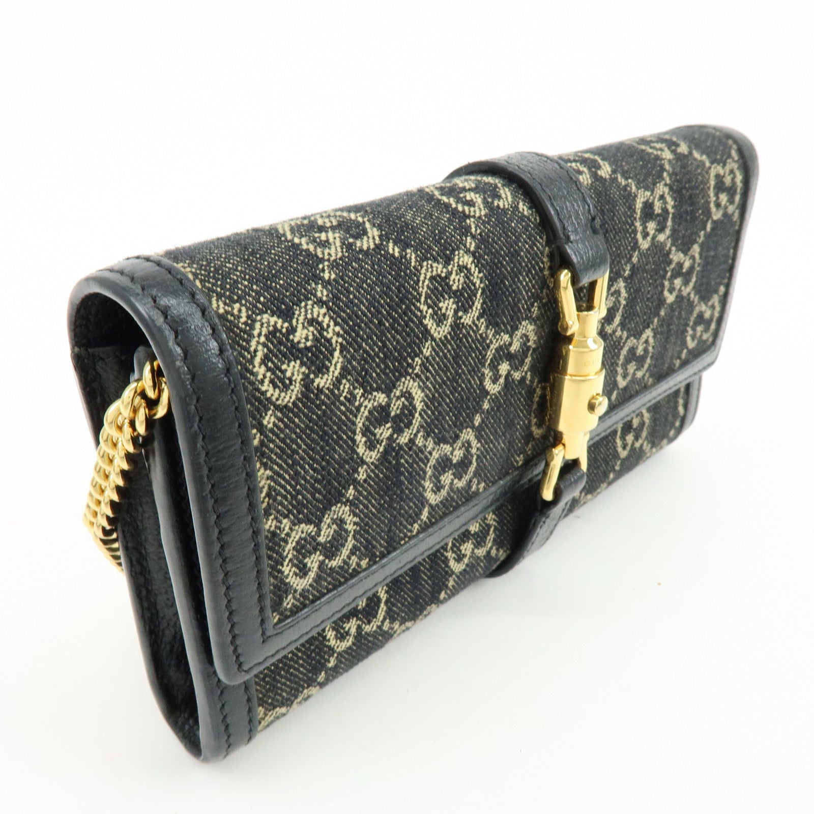 GUCCI Jackie 1961 GG Denim Calf Leather Chain Wallet 652681.0416