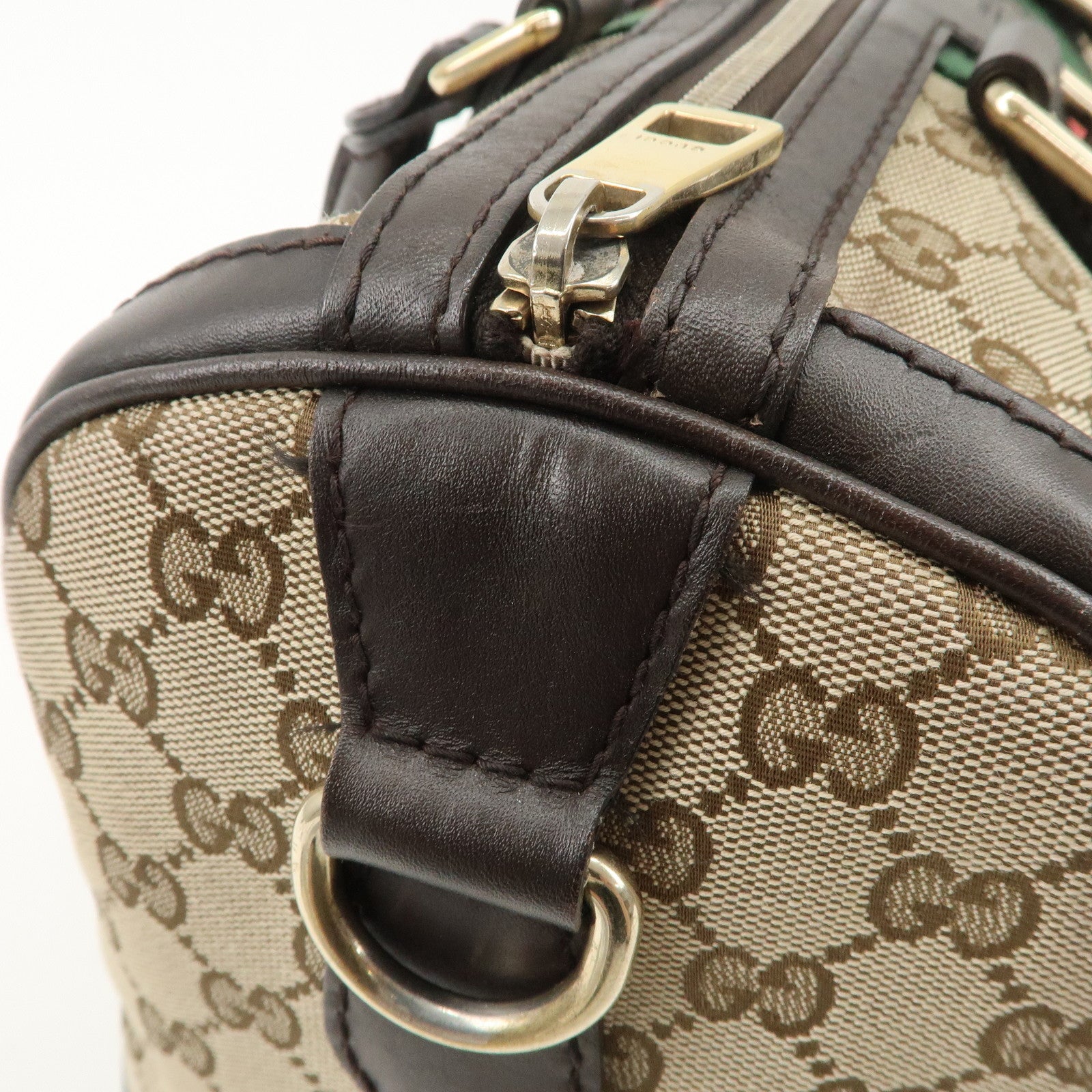 GUCCI Sherry GG Canvas Leather 2Way Bag Boston Bag Beige 247205 Used