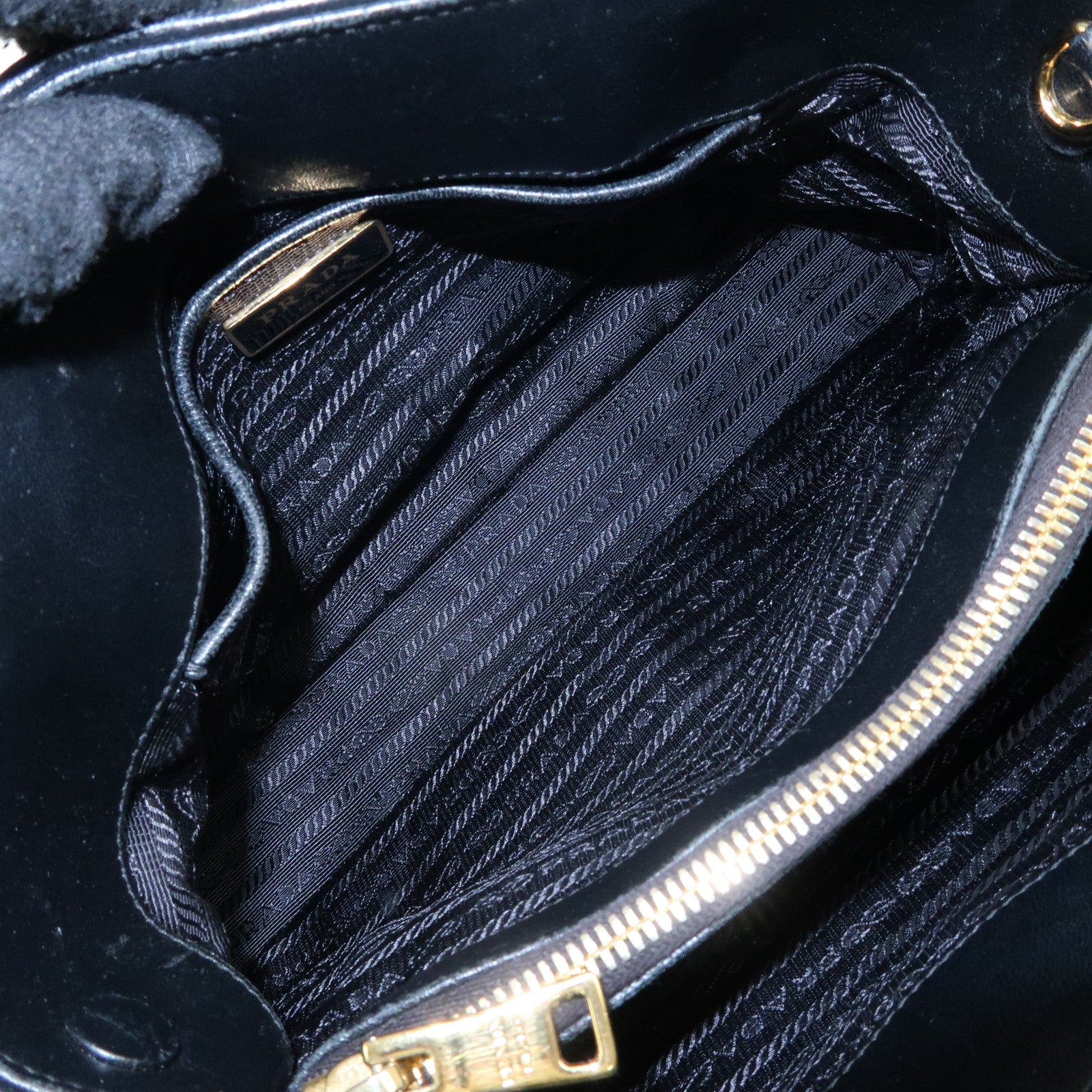 PRADA Nylon Leather Gathered Tote Bag Hand Bag Black