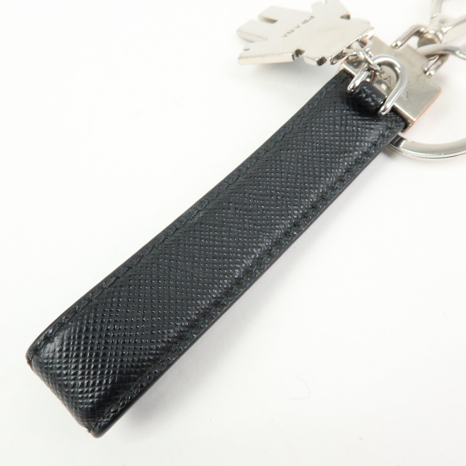 PRADA Set Of 2 Leather Metal Nylon Bag Charm Key Holder 2PP040