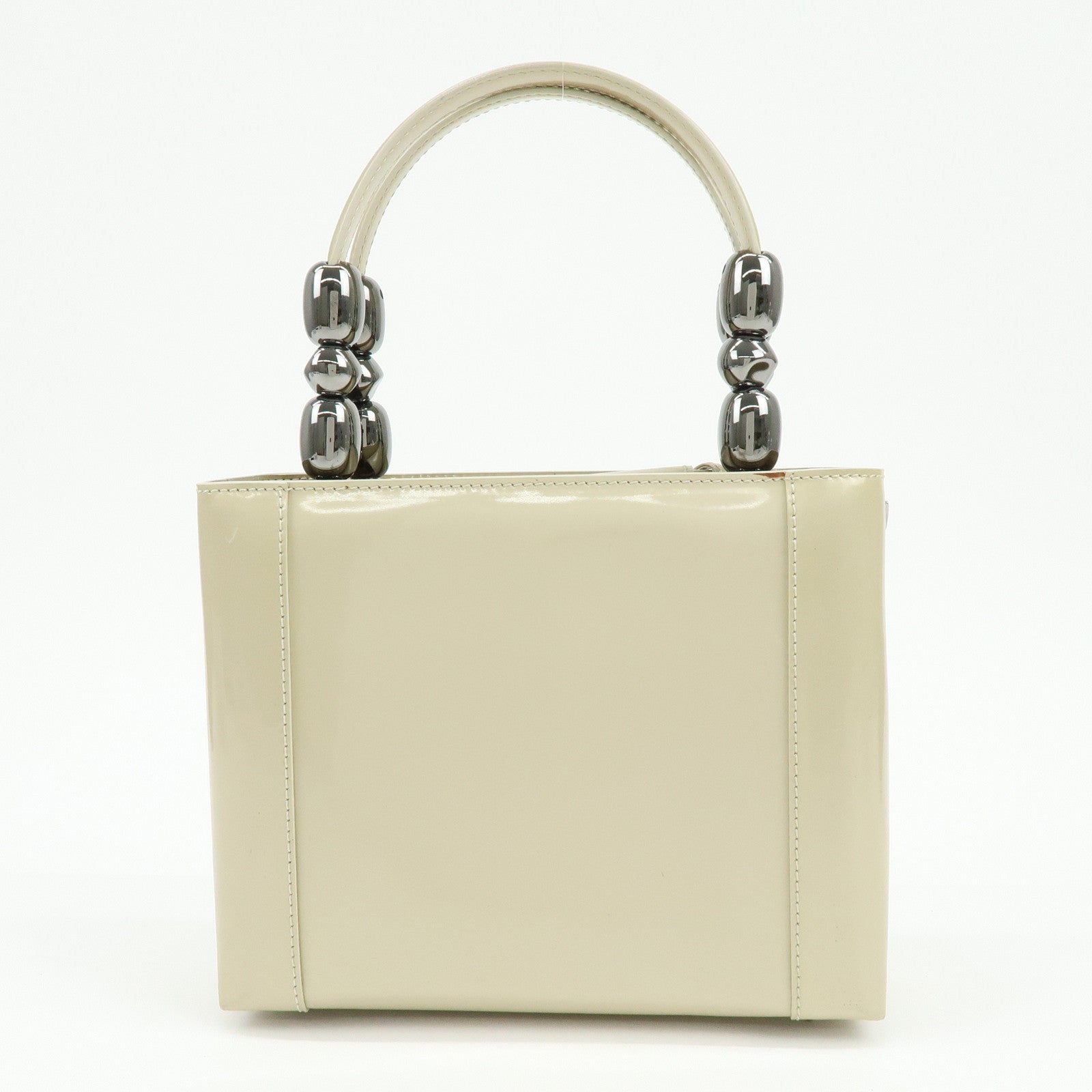 Christian Dior Maris Pearl Patent Leather Hand Bag Ivory