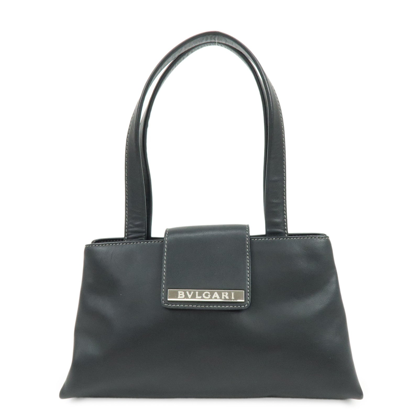 BVLGARI Logo Leather Shoulder Bag Hand Bag Black