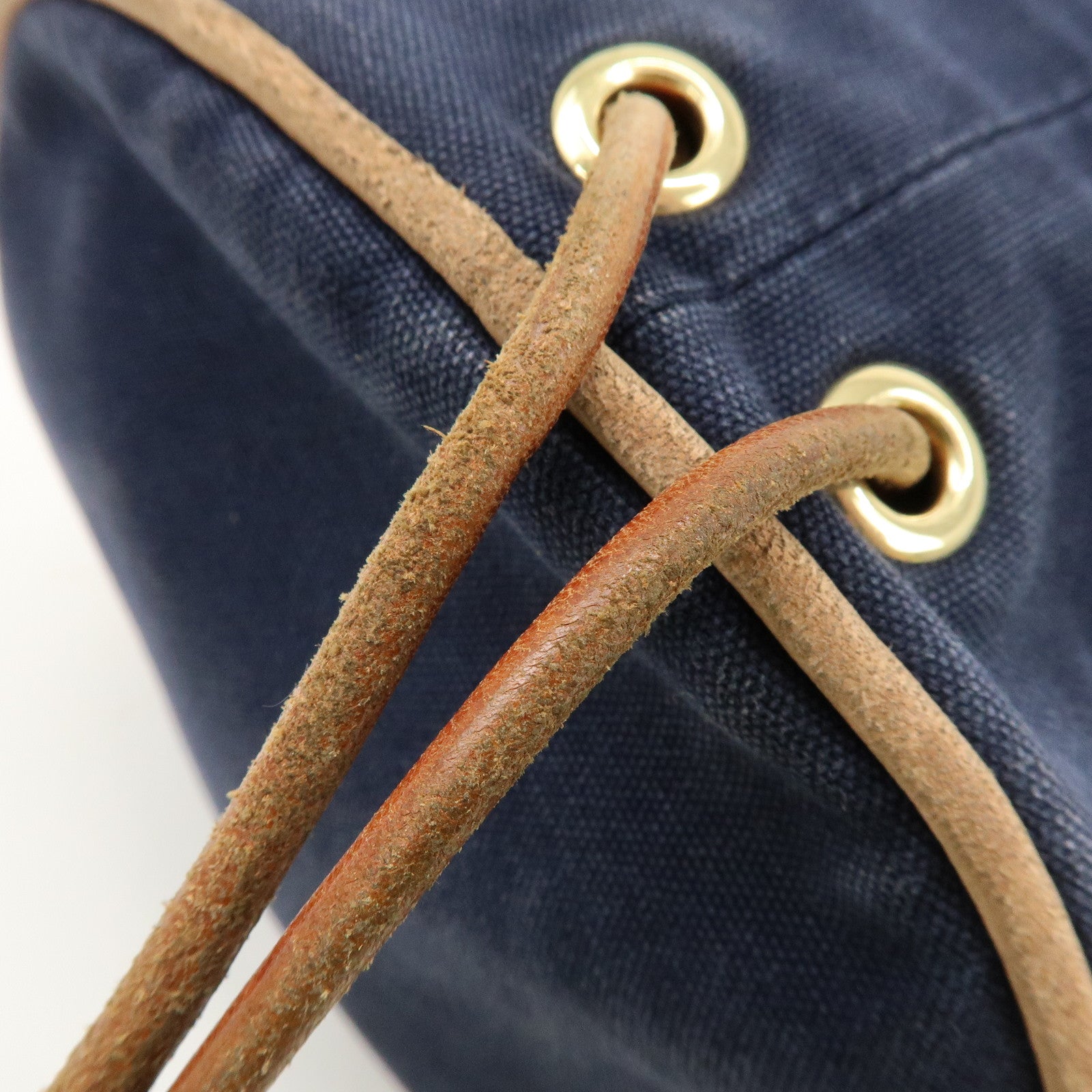 HERMES Canvas Leather Porochon Mimil PM Drawstring Shoulder Bag