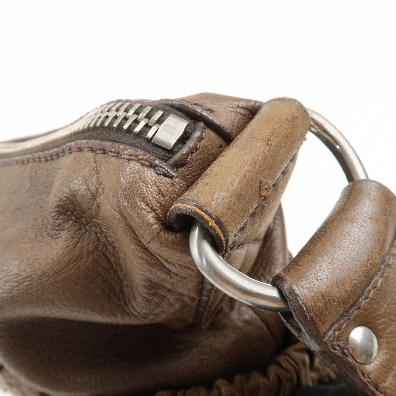 MIU MIU Logo Leather Shoulder Bag Crossbody Bag Brown