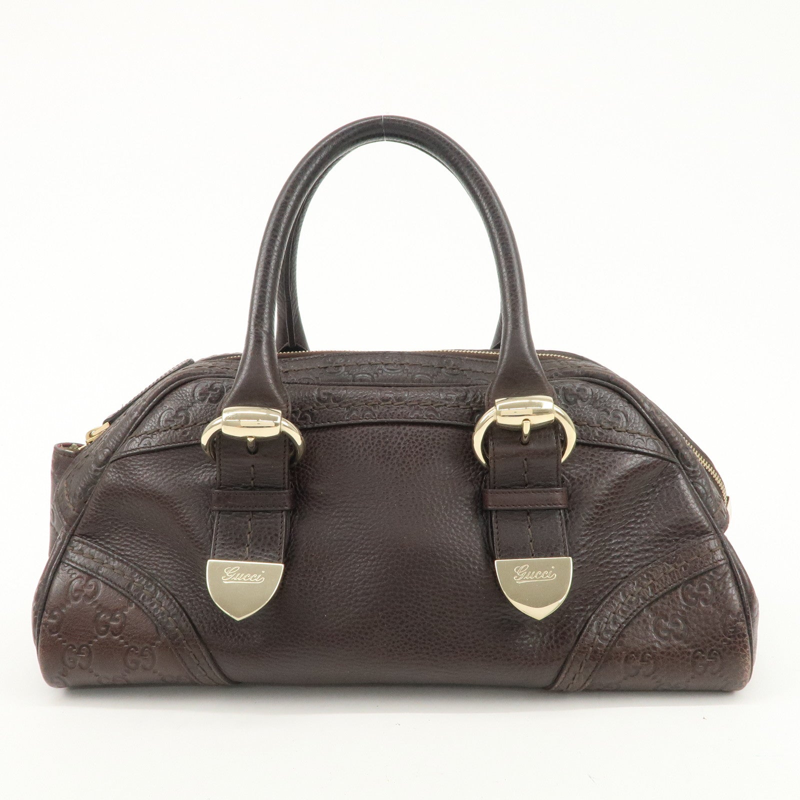 GUCCI Guccissima Leather Mini Boston Bag Hand Bag Dark Brown 181508 Used