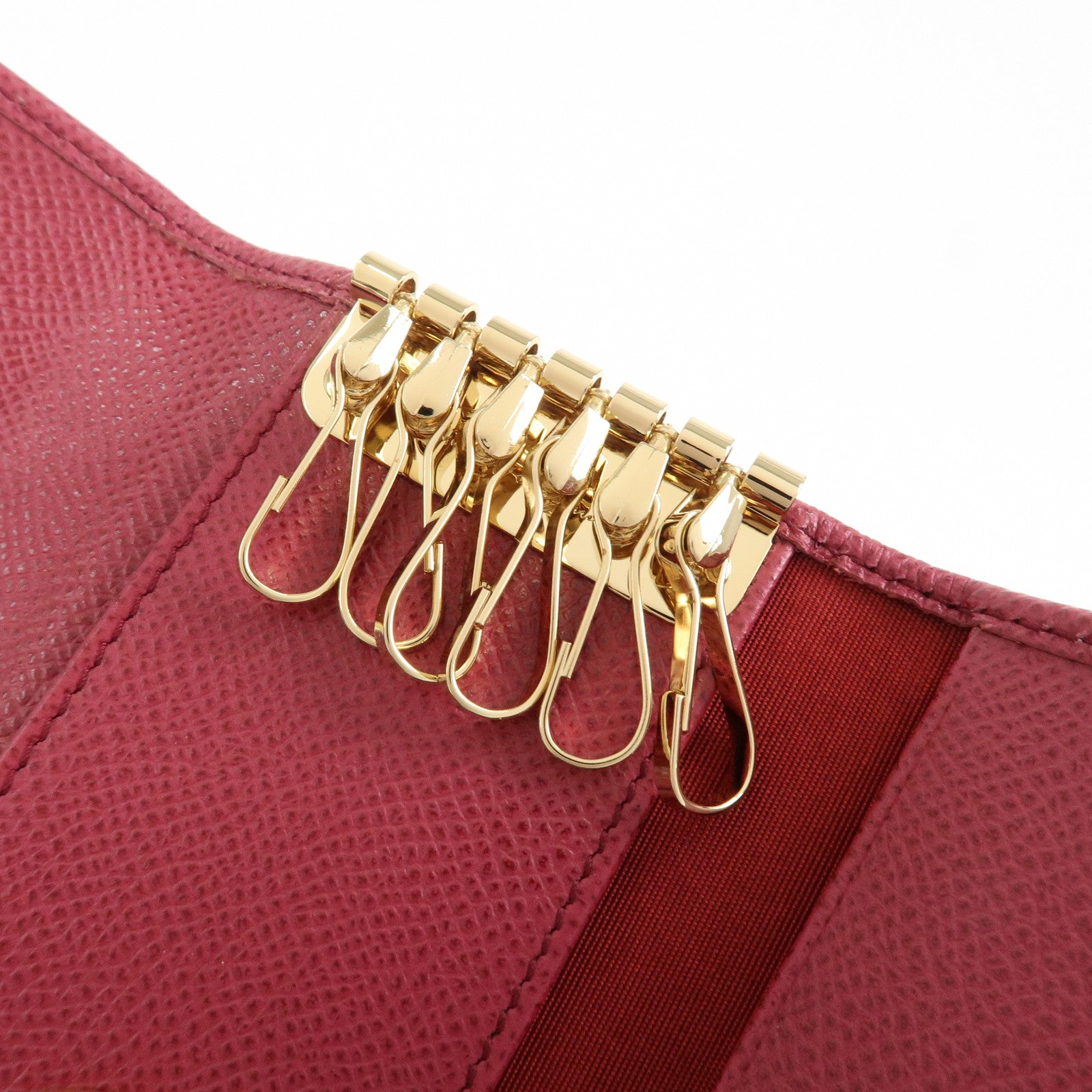 Ferragamo Gancini Leather 6 Ring Key Chain Key Case Red Gold